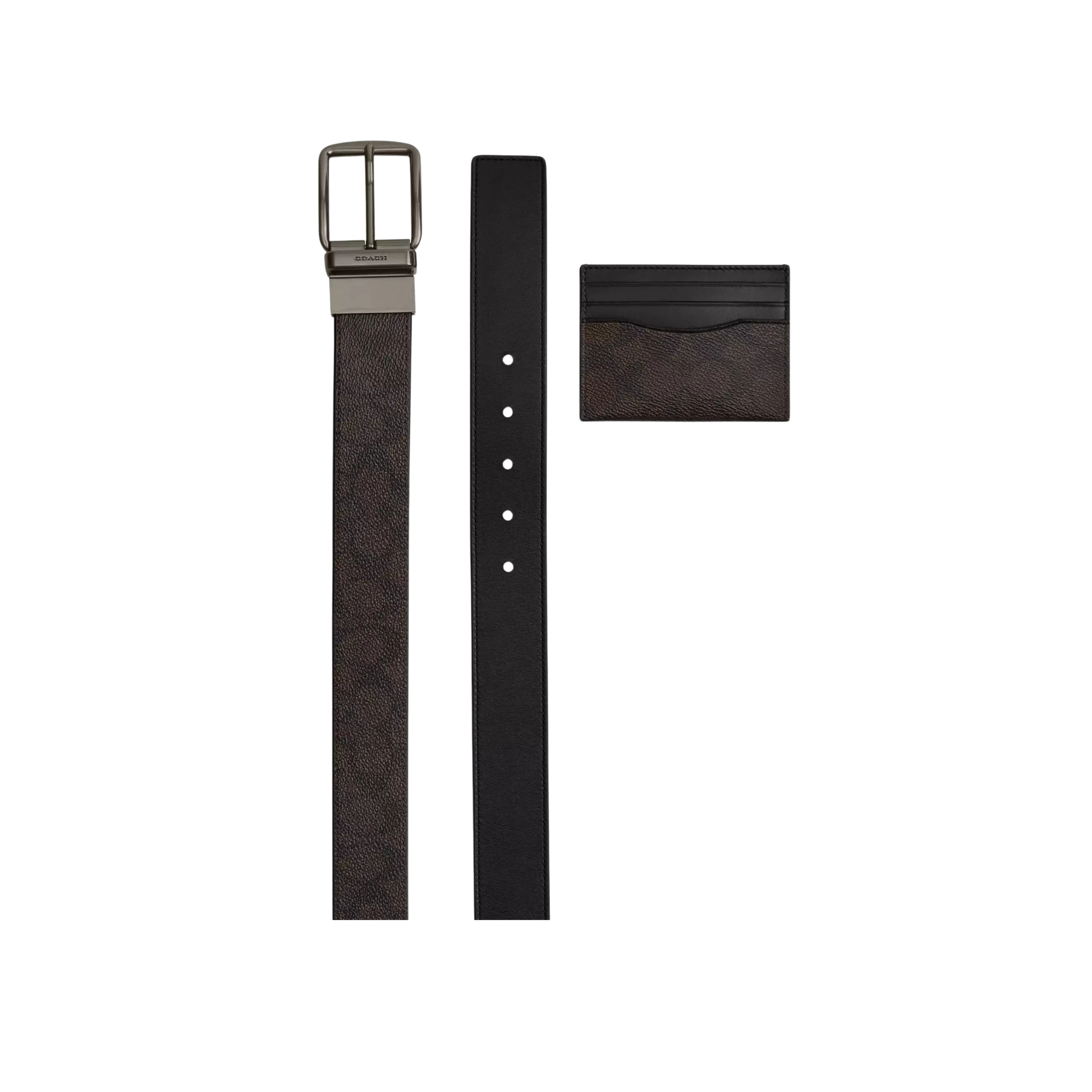 Coach Men Boxed Card Case And Belt Set - Walnut Black