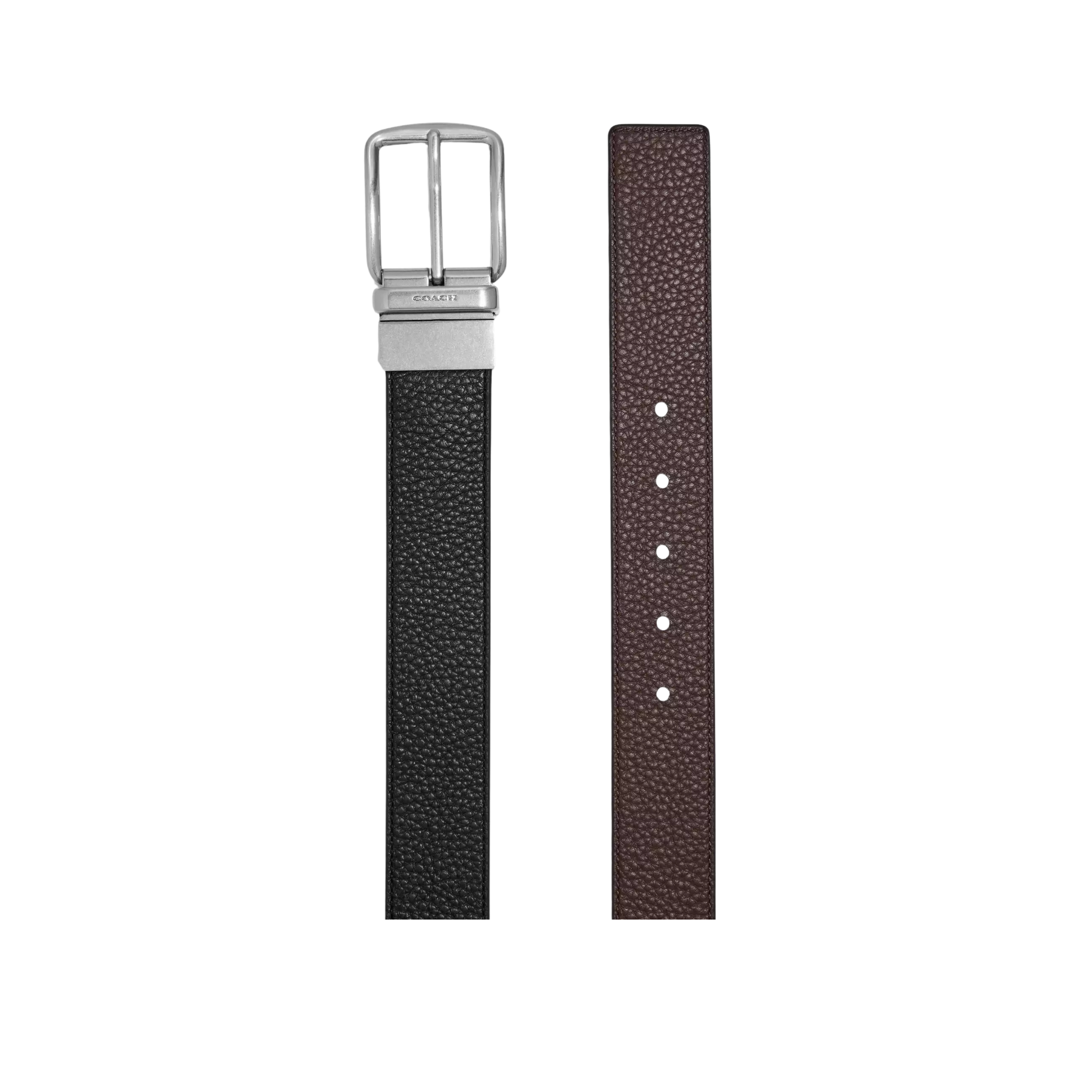 Coach Men Harness Buckle Cut To Size Reversible Belt 38 Mm - Black Dark Brown