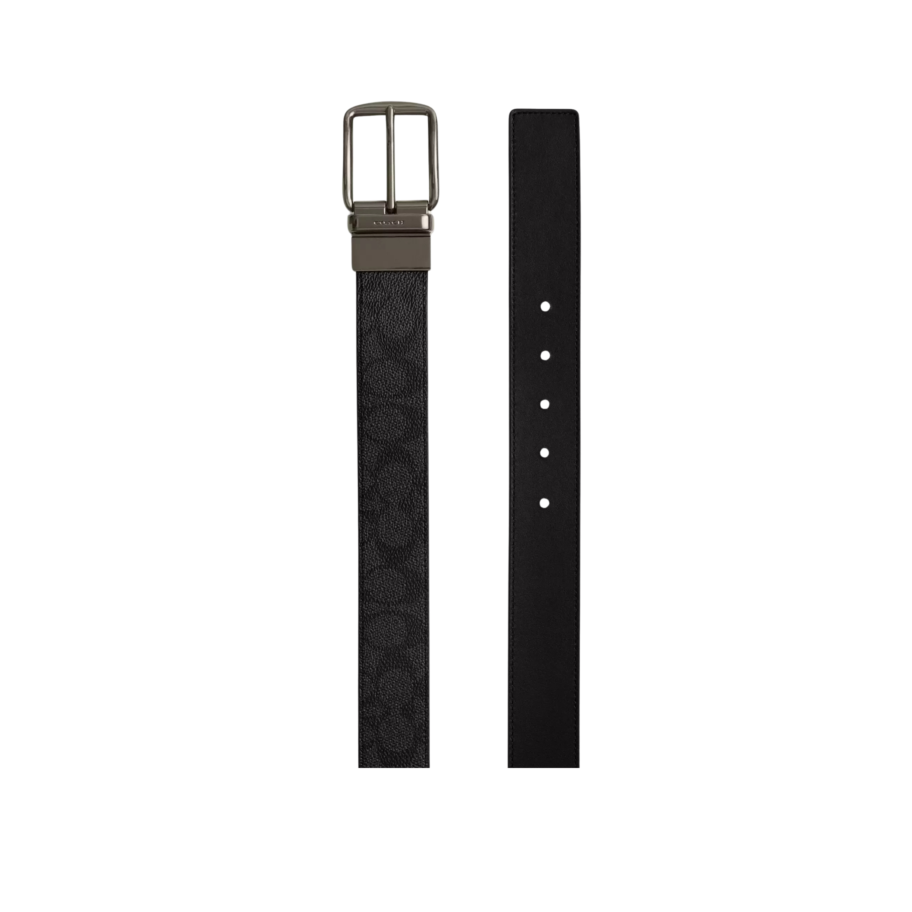 Coach Men Harness Buckle Cut To Size Reversible Belt 38 Mm - Gunmetal Charcoal Black