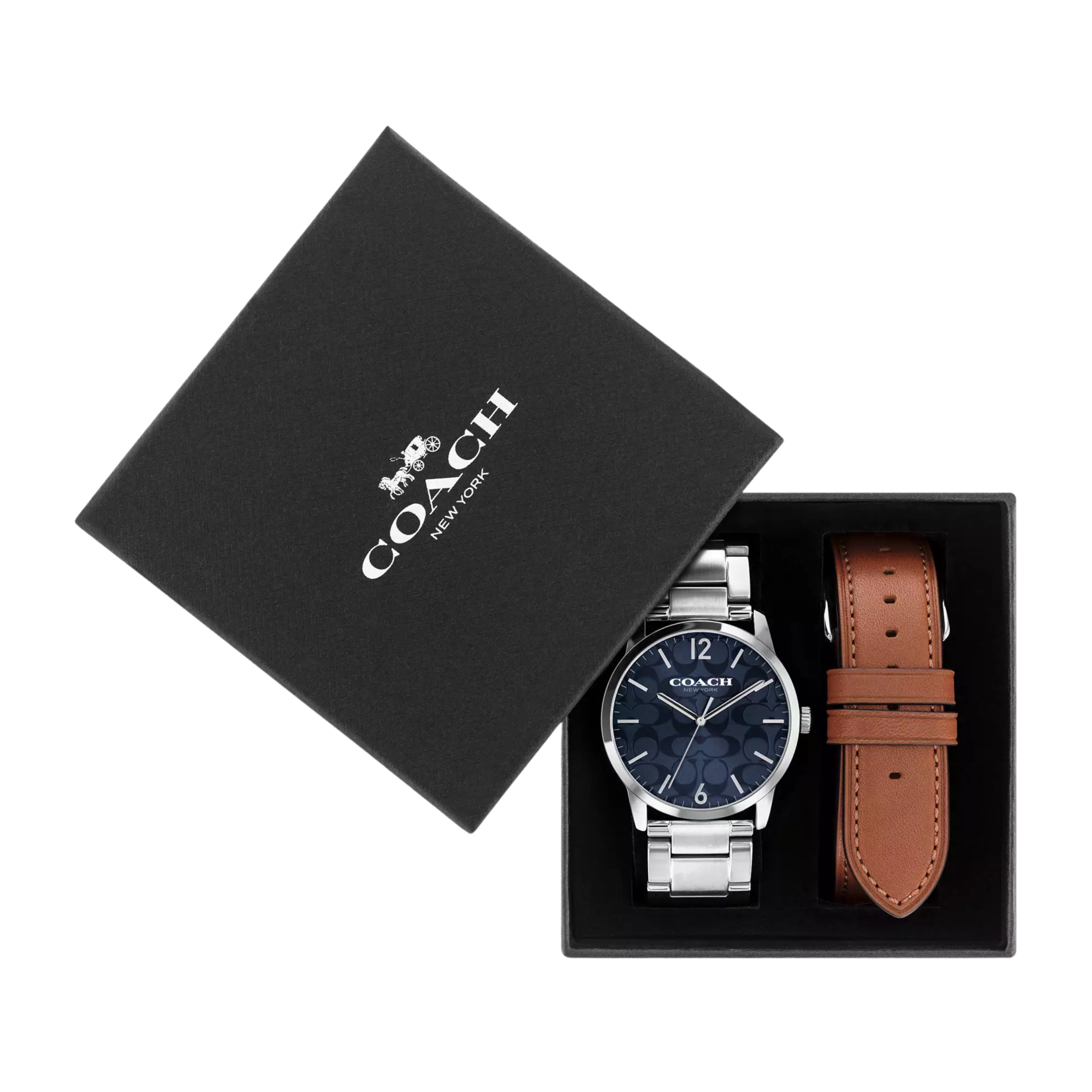 Coach Men Keane Watch Gift Set 39 Mm - Stainless Steel Saddle
