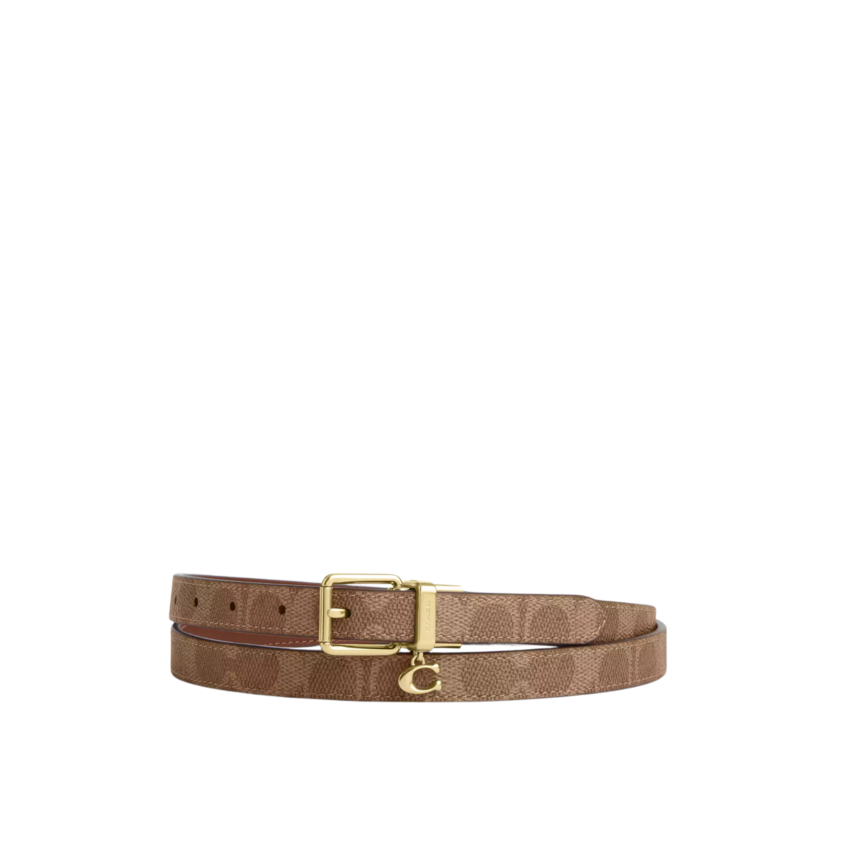 Coach Women Roller Buckle Cut To Size Reversible Belt Charm 18 Mm - Gold Tan Brown