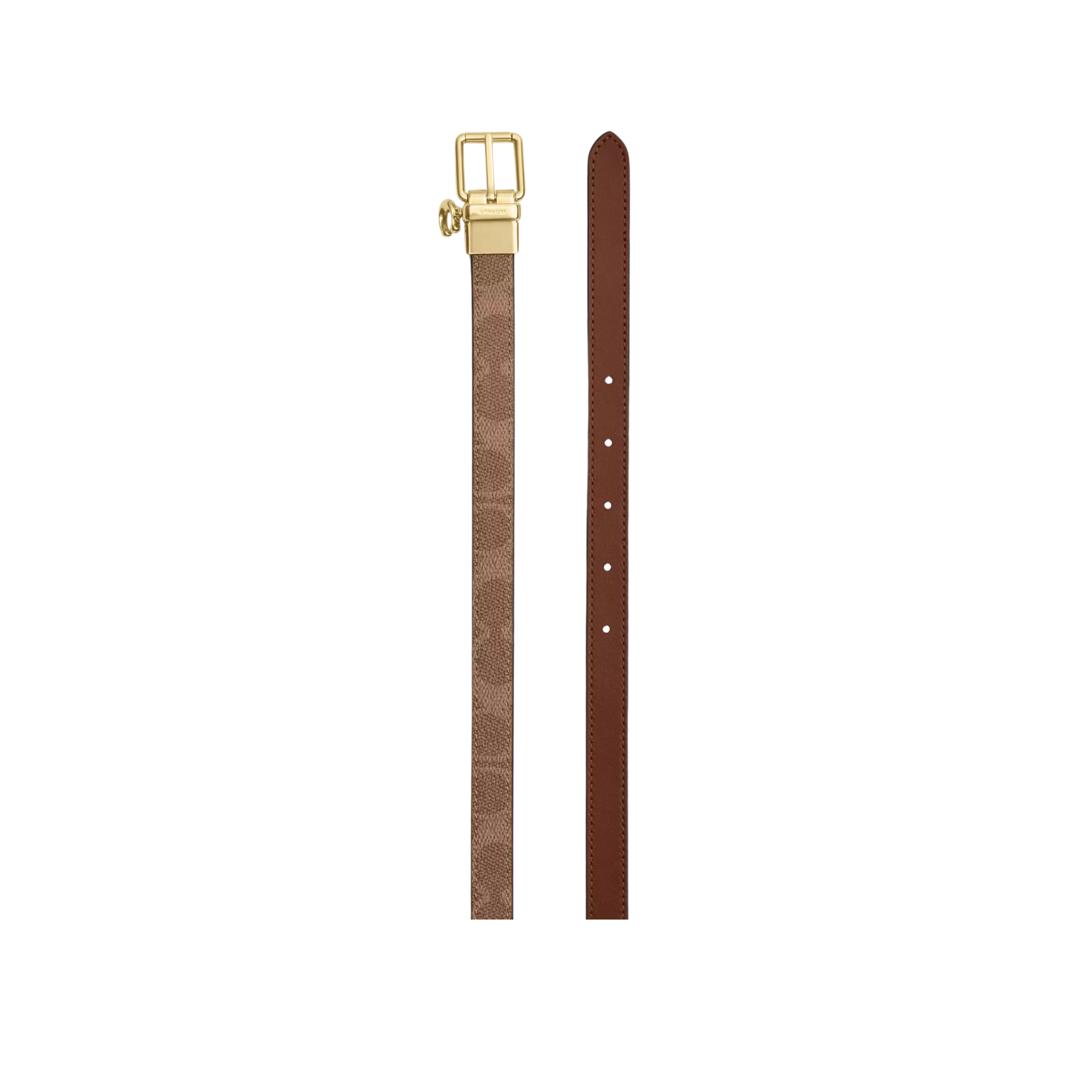 Coach Women Roller Buckle Cut To Size Reversible Belt Charm 18 Mm - Gold Tan Brown
