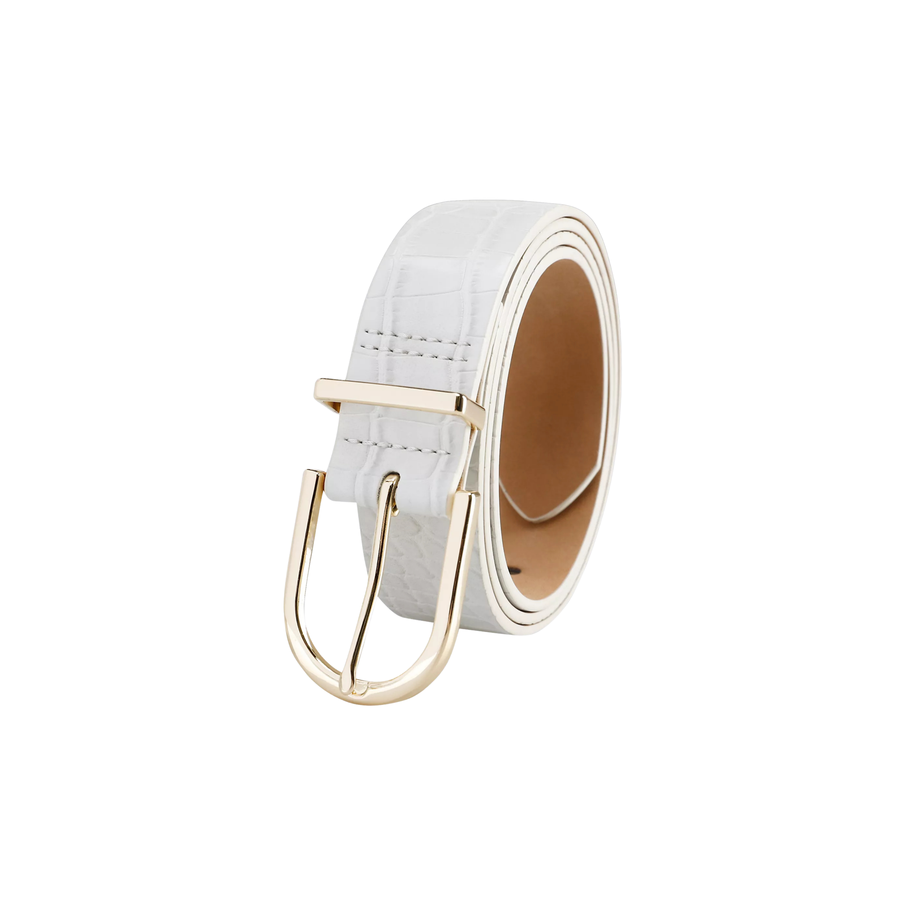 Calvin Klein Women Textured Round Buckle Belt - Bone Croc