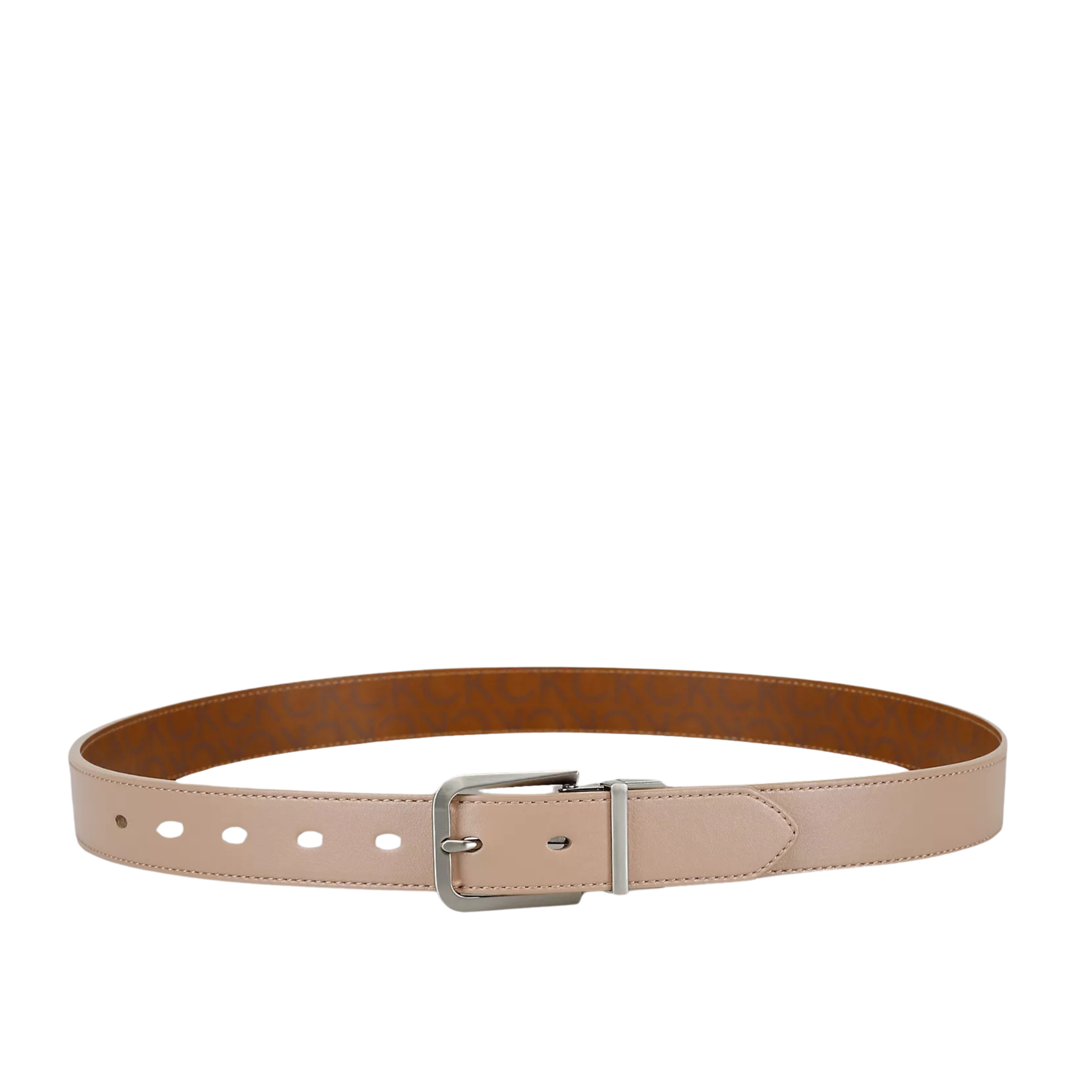 Calvin Klein Women Reversible Monogram Logo Belt - Tan Logo