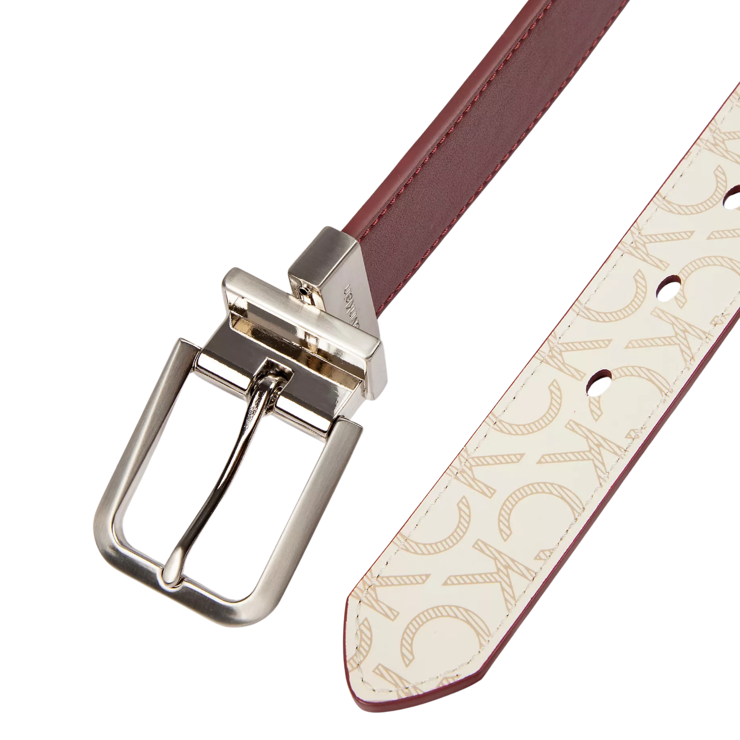 Calvin Klein Women Reversible Monogram Logo Belt - Burgundy