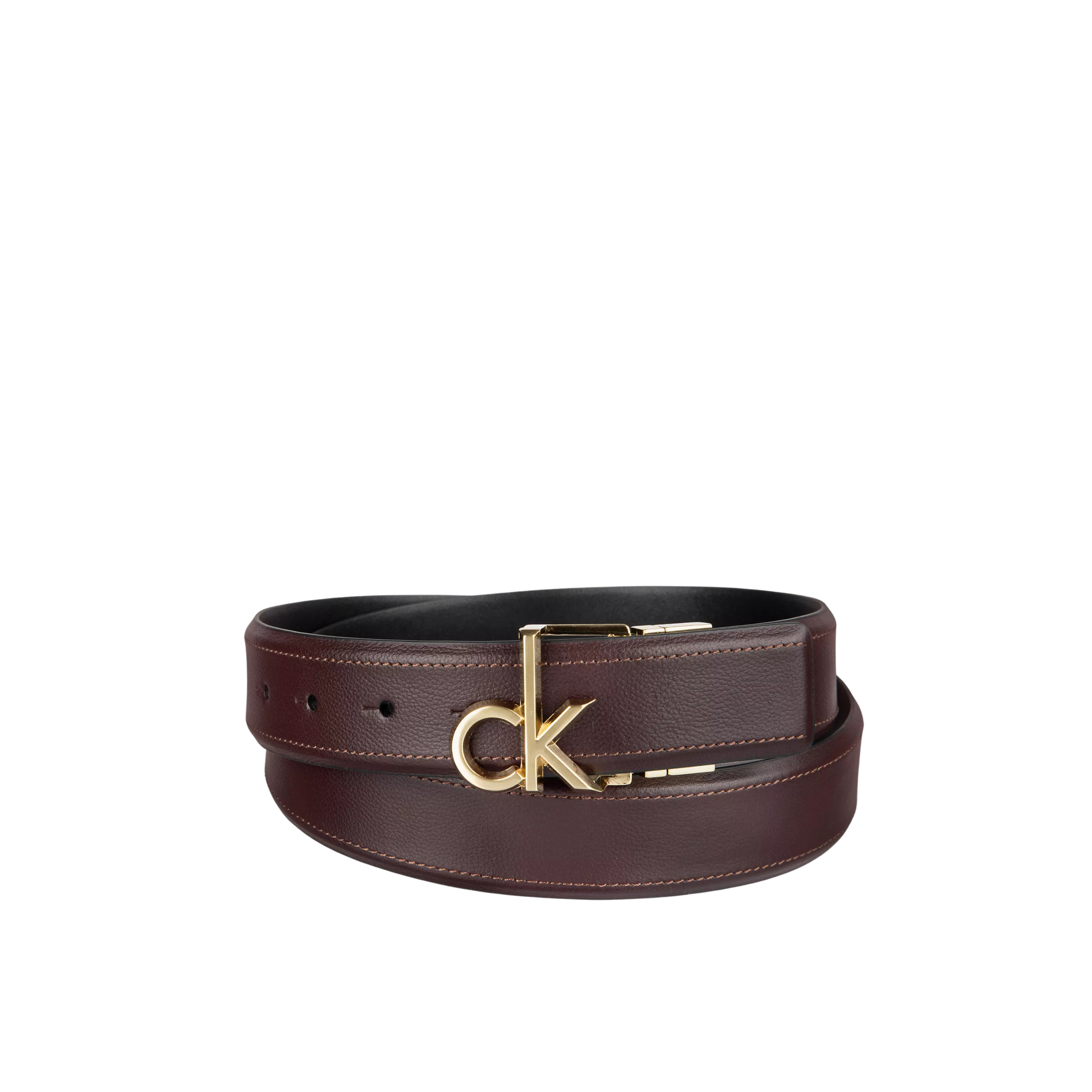 Calvin Klein Men Monogram Logo Plaque Reversible Belt - Burgundy Black