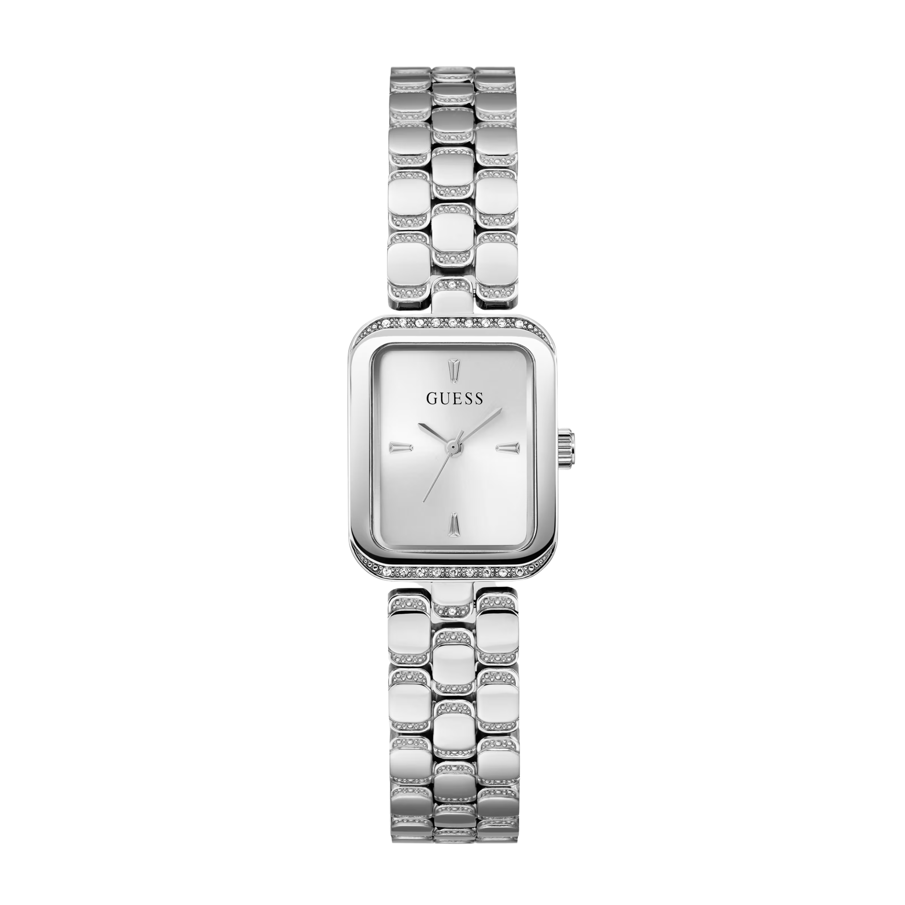 Guess Women Silver Tone Textured Square Analog Watch GW0865L1 - Silver