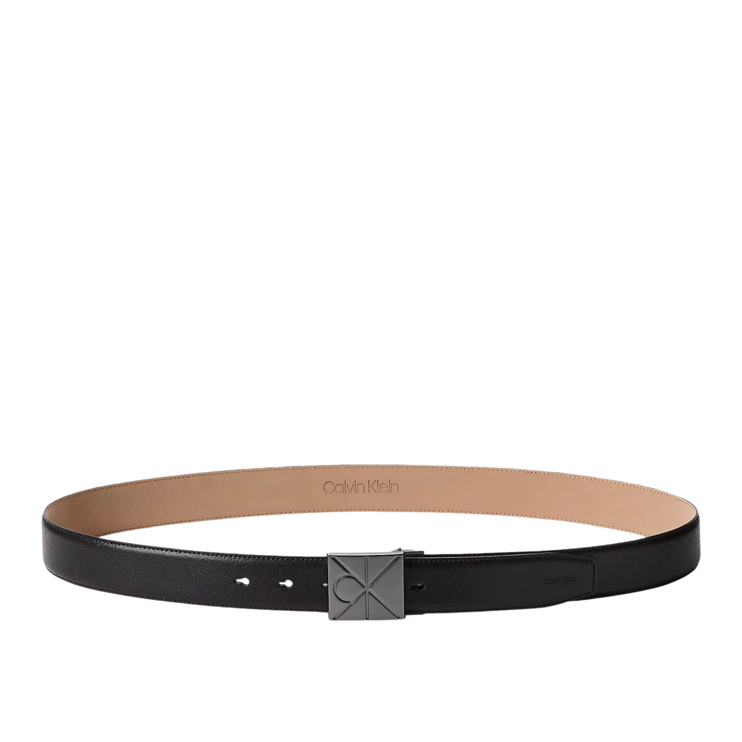 Calvin Klein Men Emblem Logo Plaque Belt - Black Matte Gunmetal