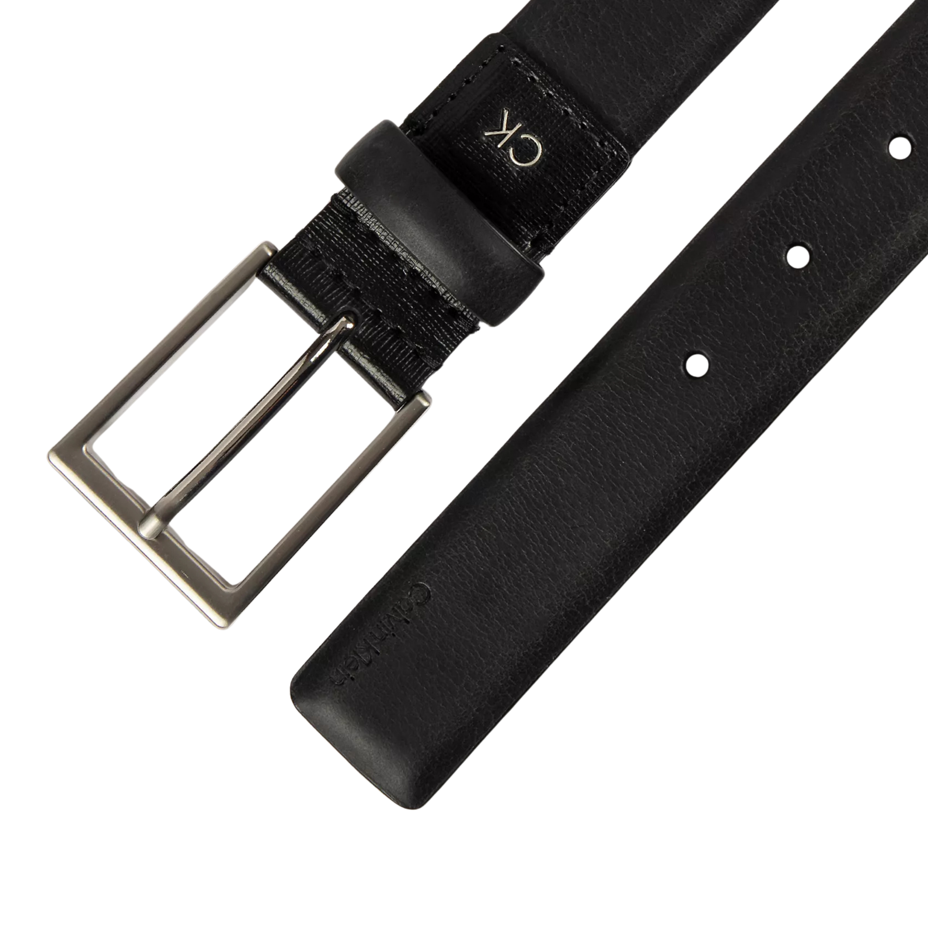 Calvin Klein Men Embossed Logo Harness Buckle Belt - Black