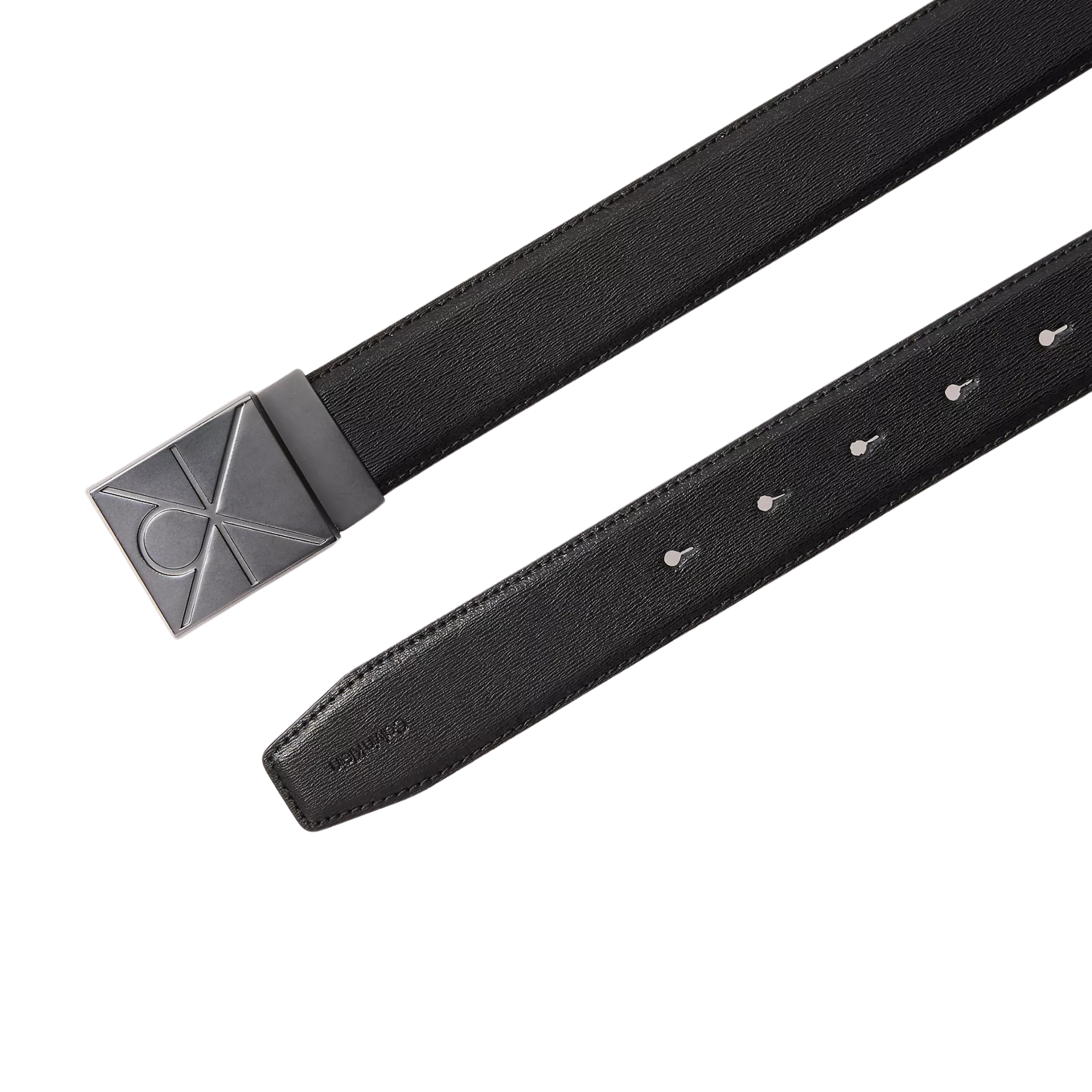 Calvin Klein Men Emblem Logo Plaque Belt - Black Matte Gunmetal