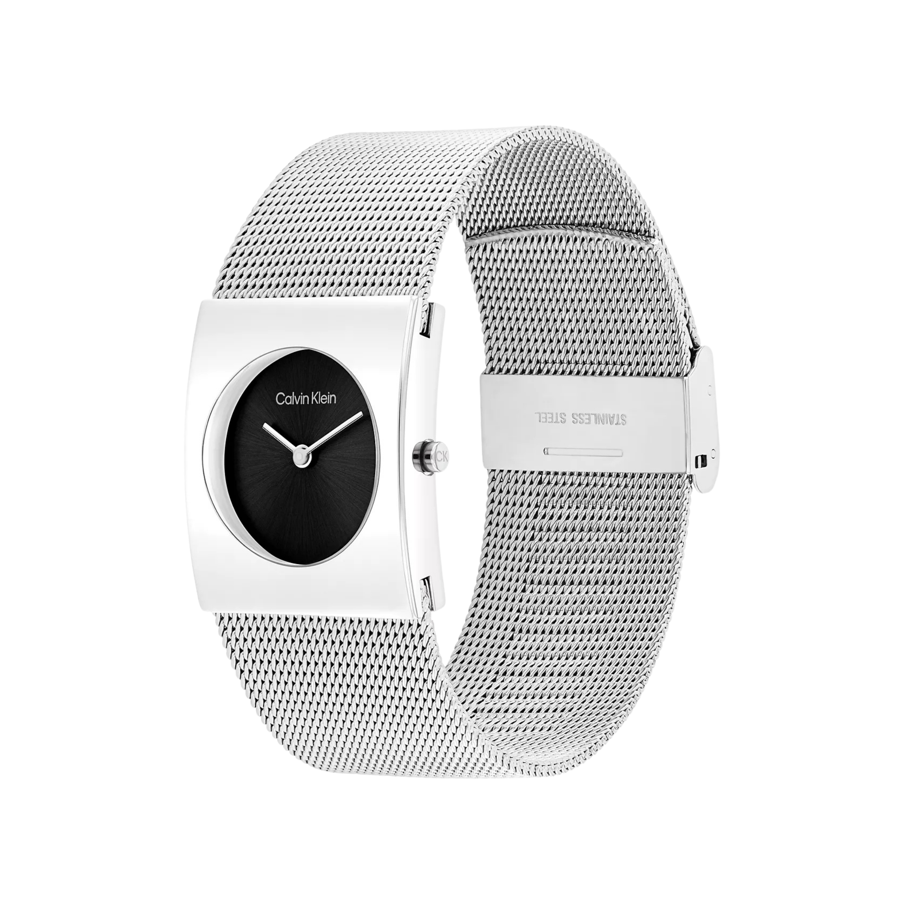 Calvin Klein Women Geometric Dial Mesh Bracelet Watch - Black Silver