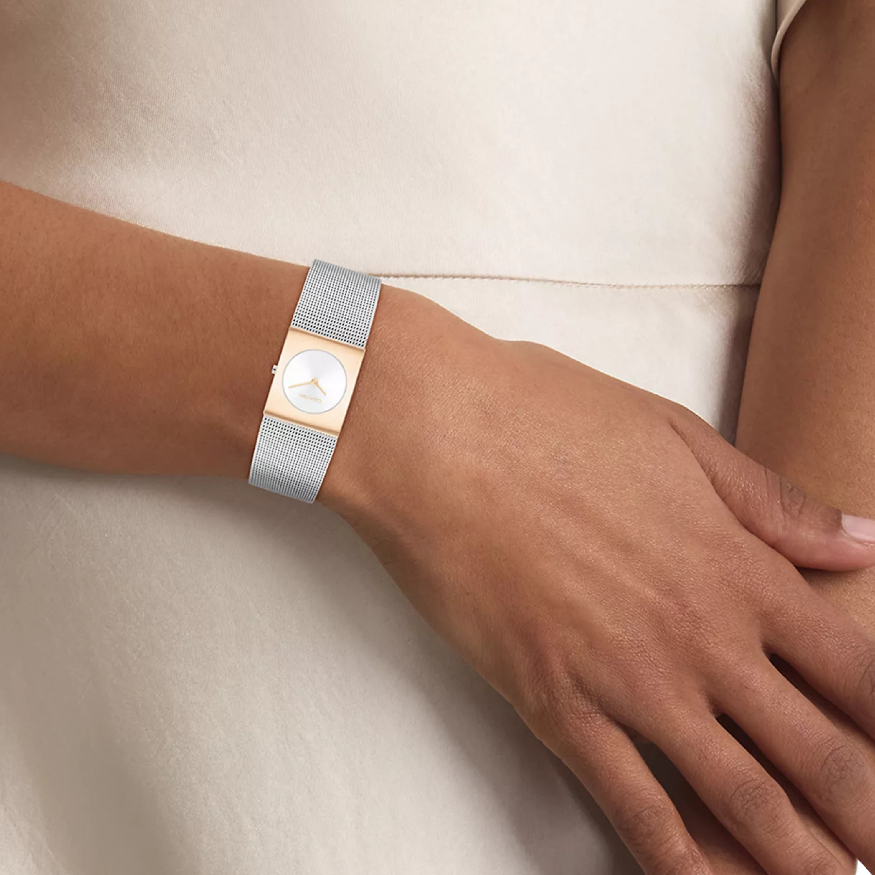 Calvin Klein Women Geometric Dial Mesh Bracelet Watch - Silver Rose Gold