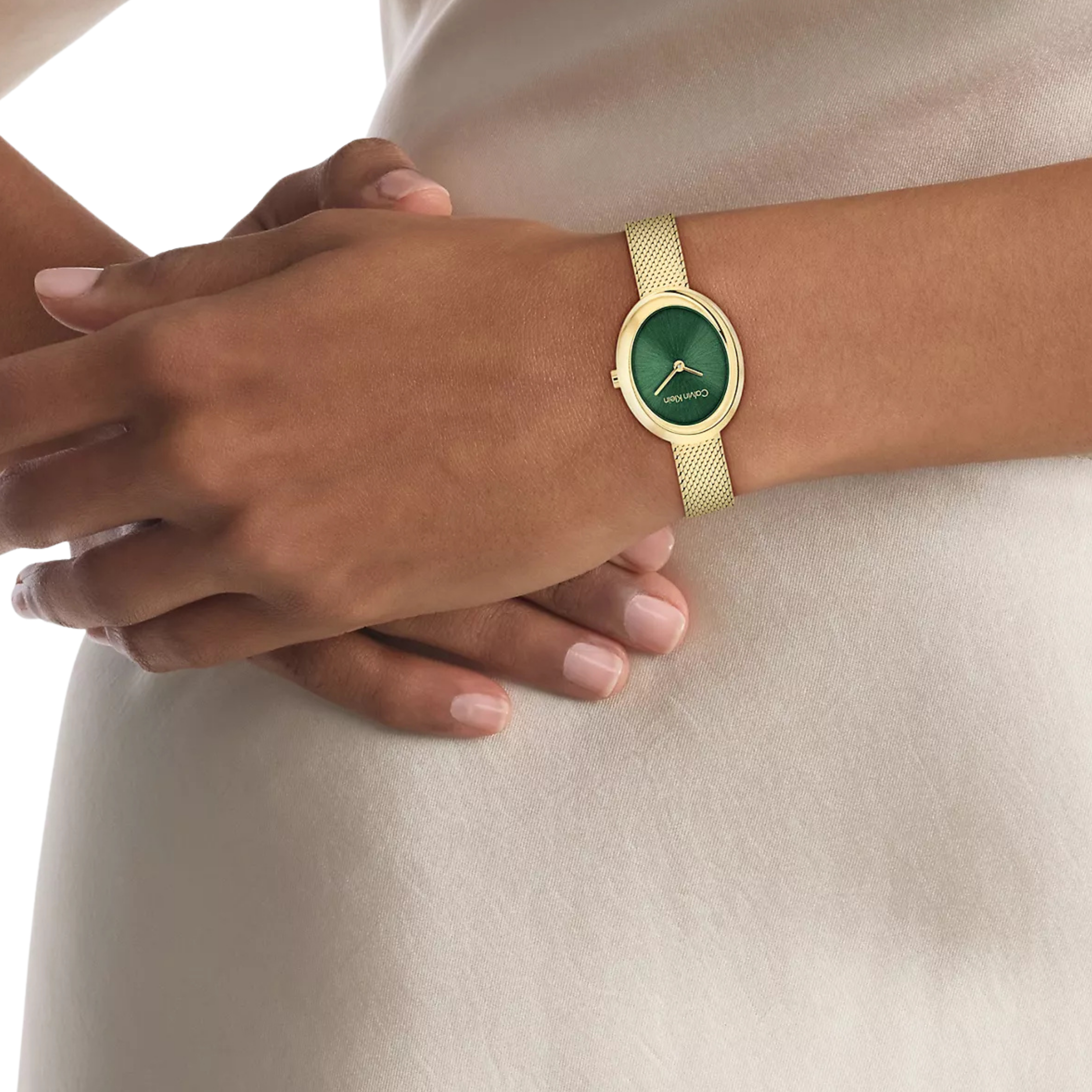 Calvin Klein Women Contoured Bezel Oval Dial Watch - Green
