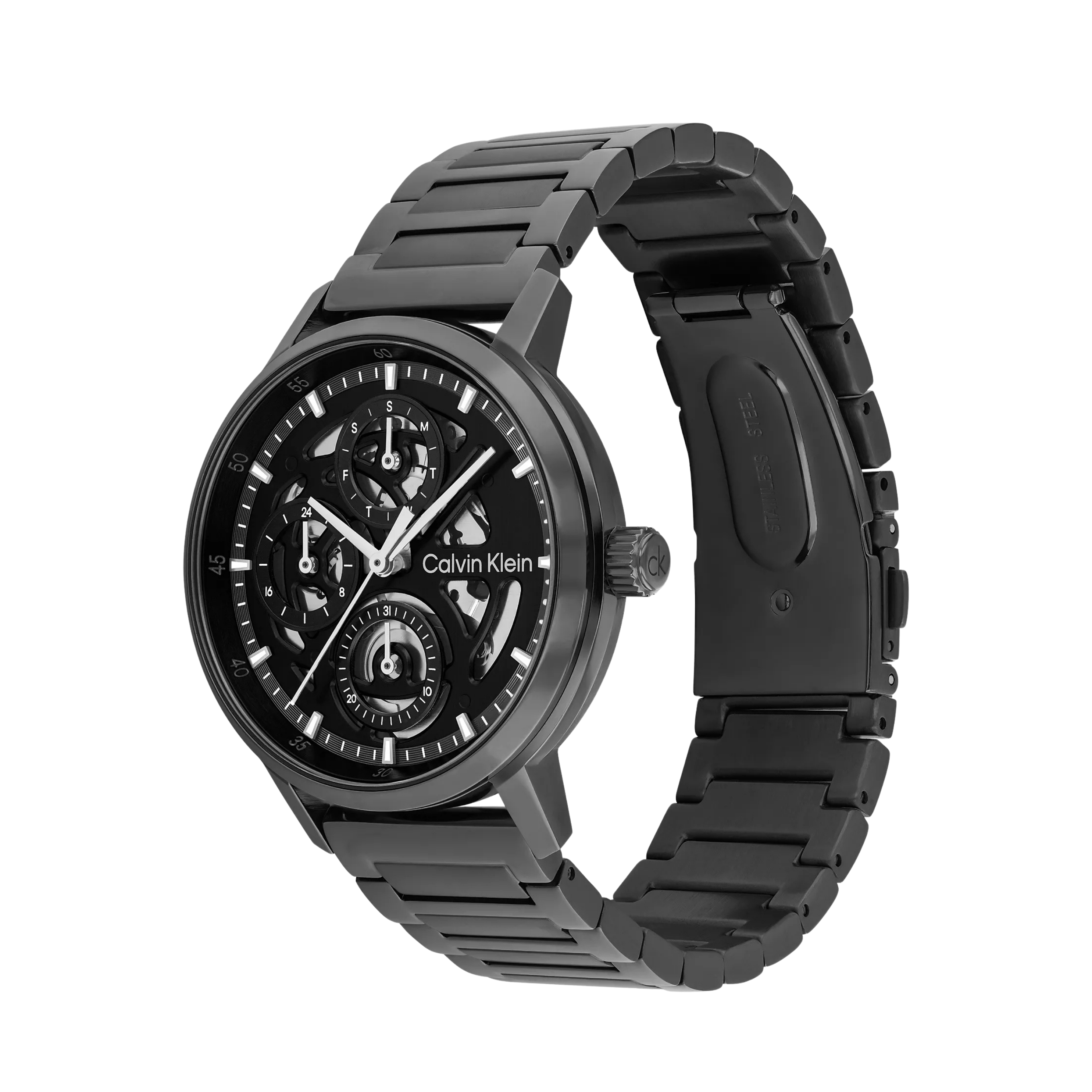 Calvin Klein Men Multifunction Exposed Dial Link Bracelet Watch 25200562 - Black