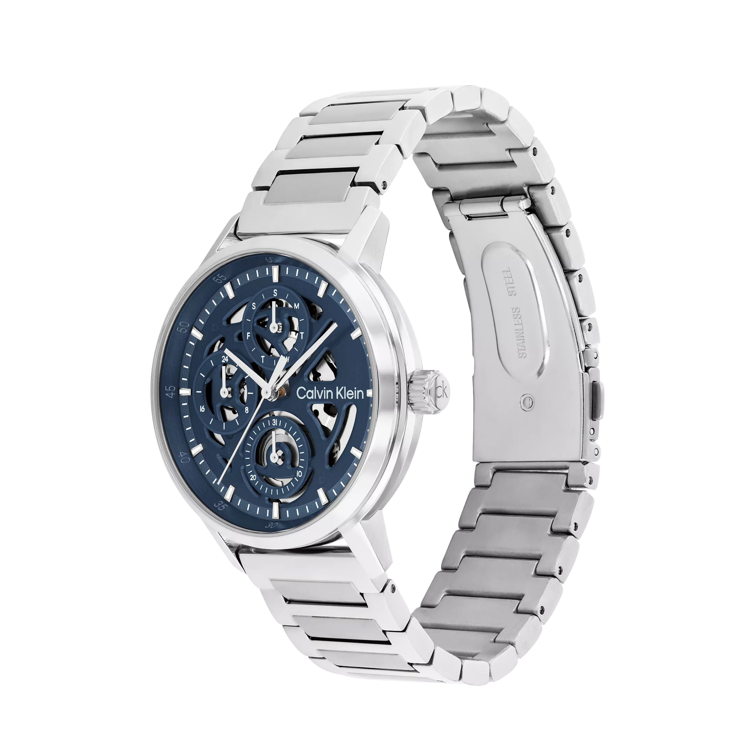 Calvin Klein Men Multifunction Exposed Dial Link Bracelet Watch 25200562 - Silver