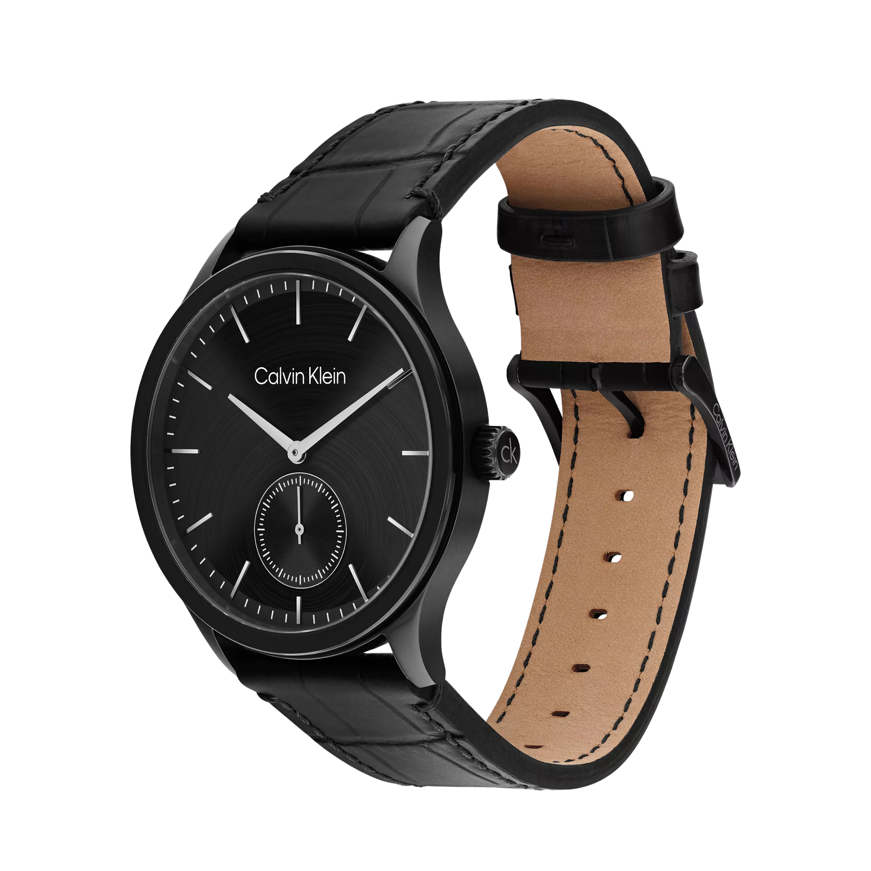 Calvin Klein Men Brushed Dial Leather Strap Watch 25200553 - Black