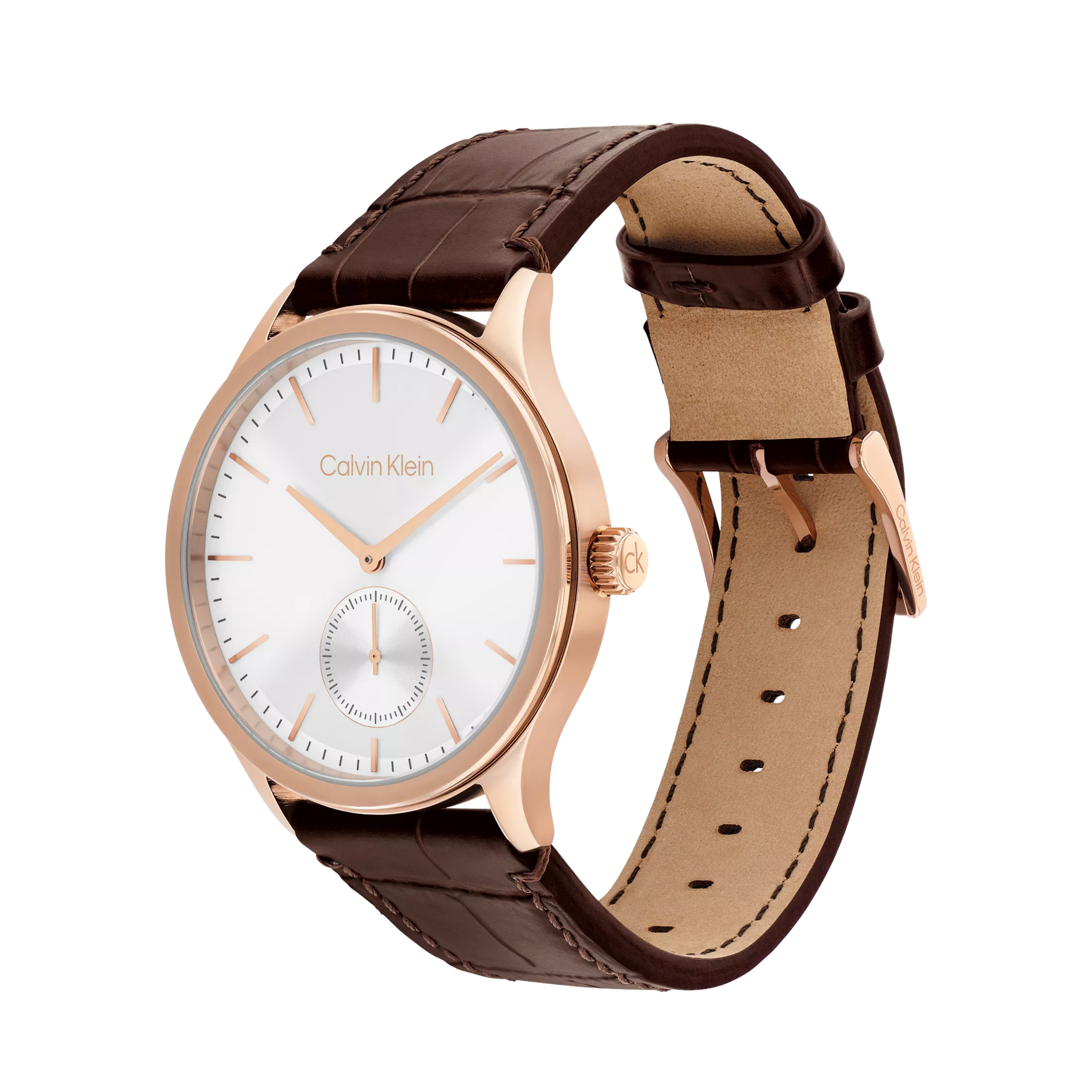 Calvin Klein Men Brushed Dial Leather Strap Watch 25200553 - Brown