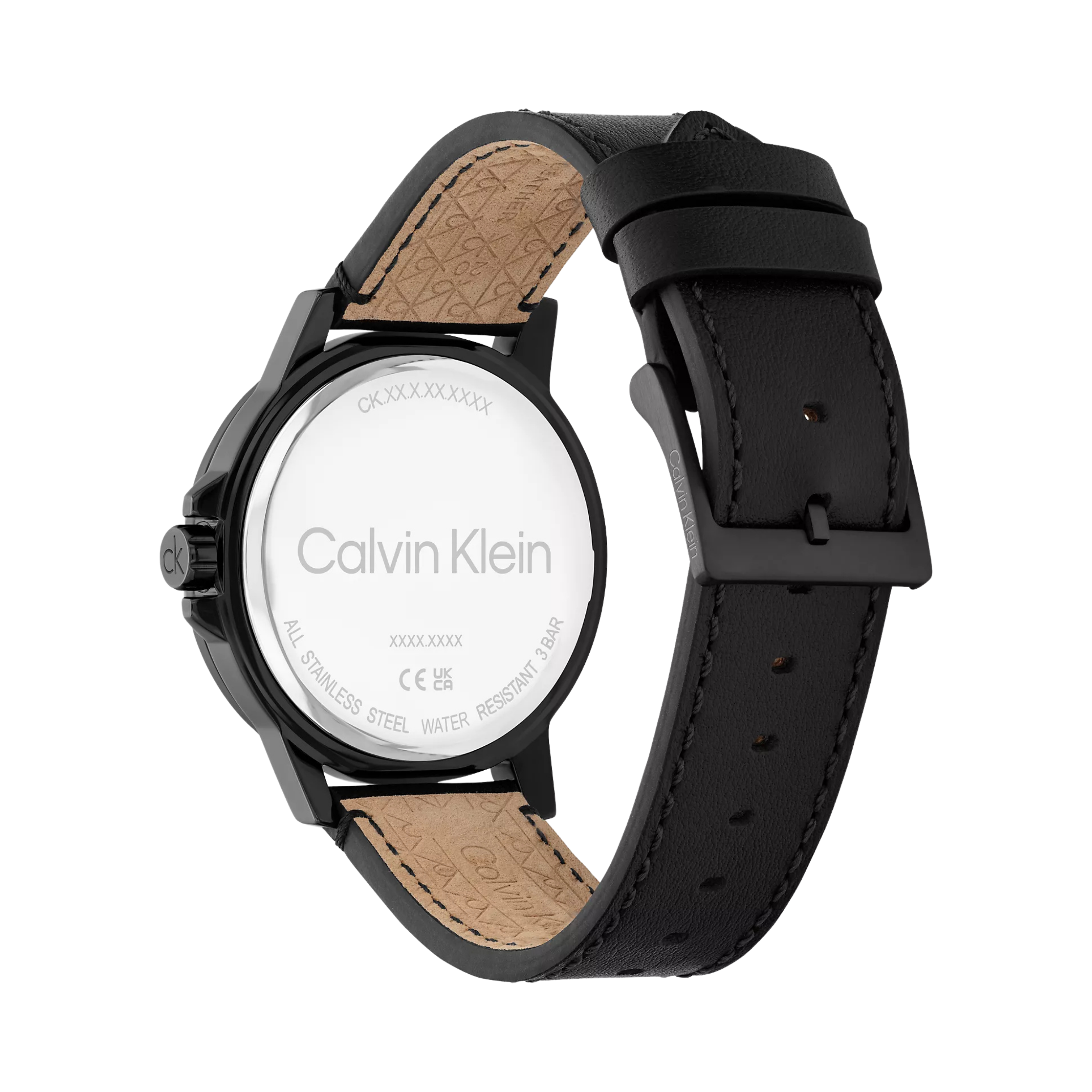 Calvin Klein Men Emblem Dial Leather Strap Watch 25200525 - Black