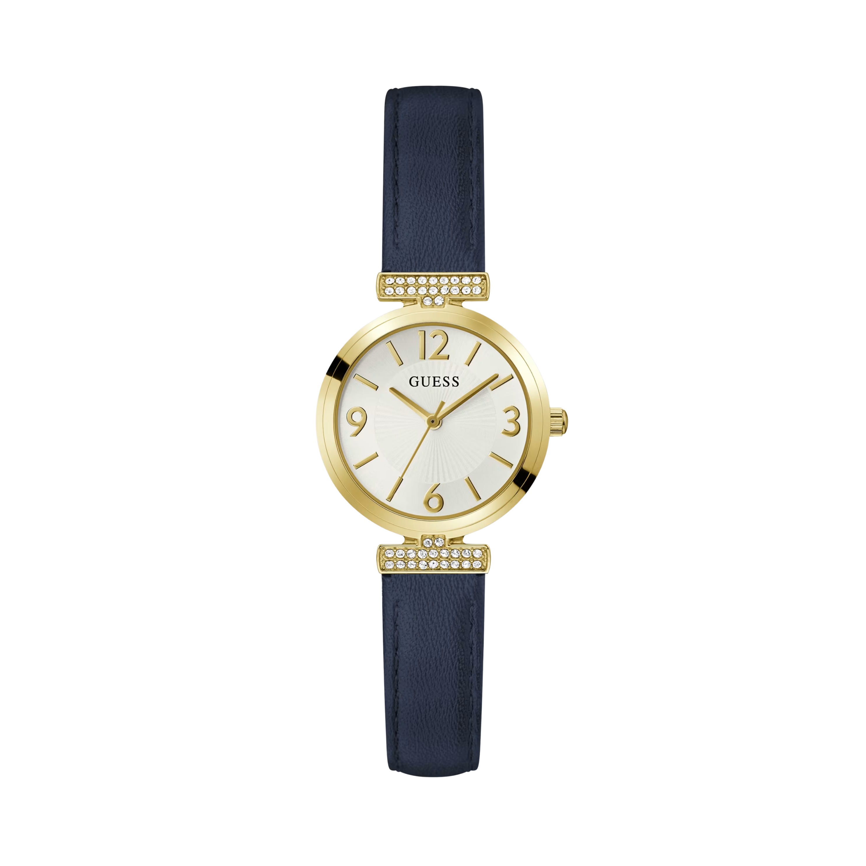 Guess Women  Gold Tone and Navy Leather Analog Watch - White Multi