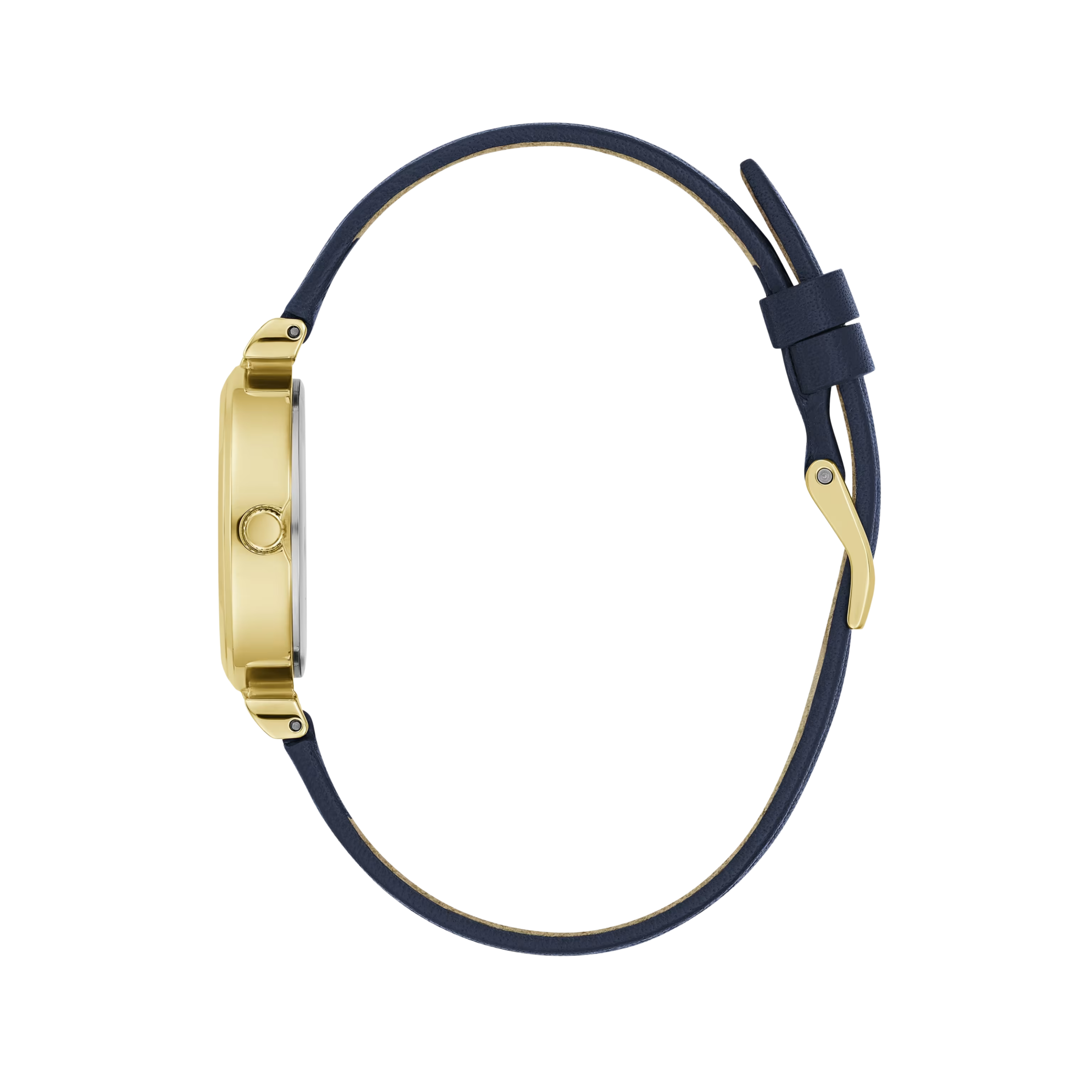 Guess Women  Gold Tone and Navy Leather Analog Watch - White Multi