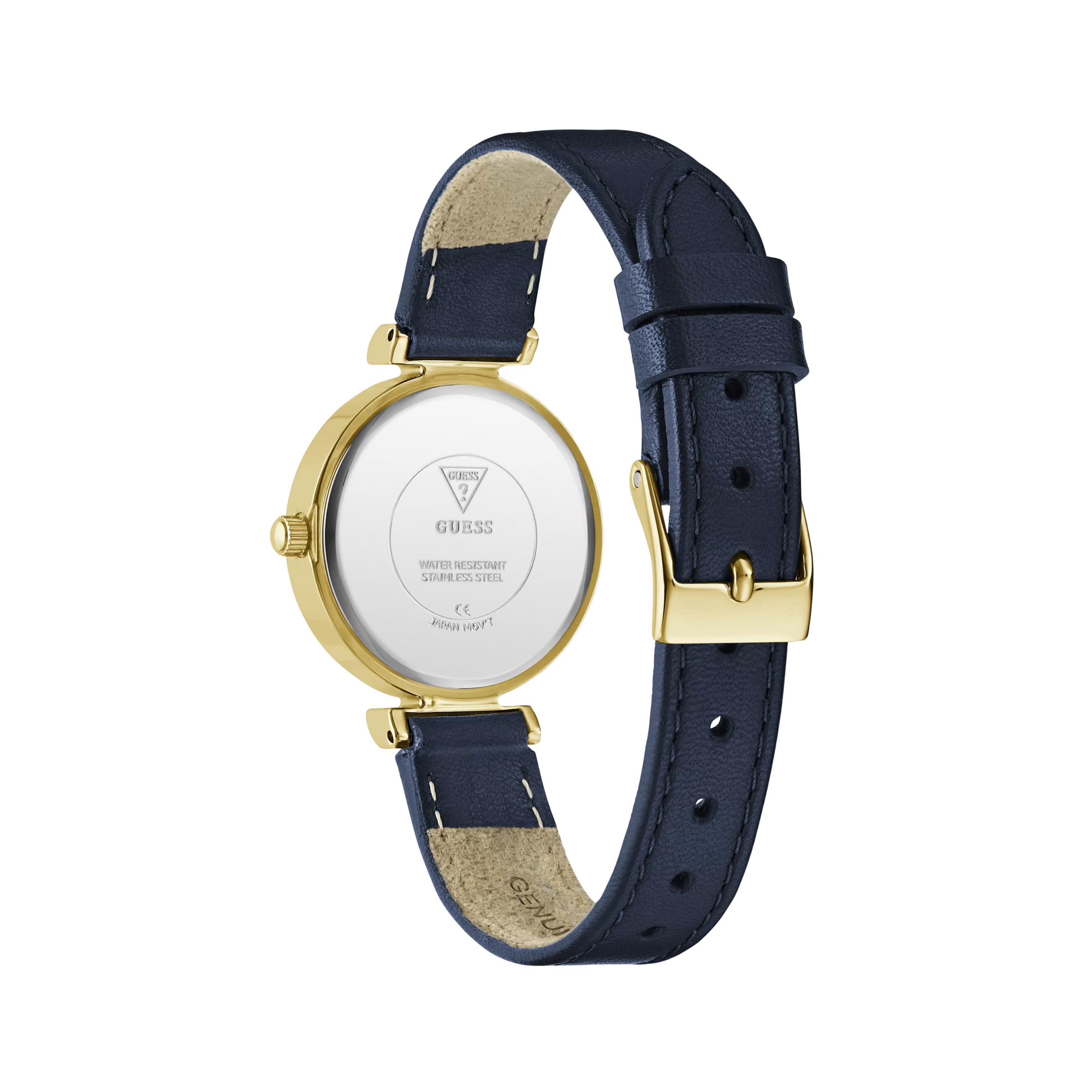 Guess Women  Gold Tone and Navy Leather Analog Watch - White Multi