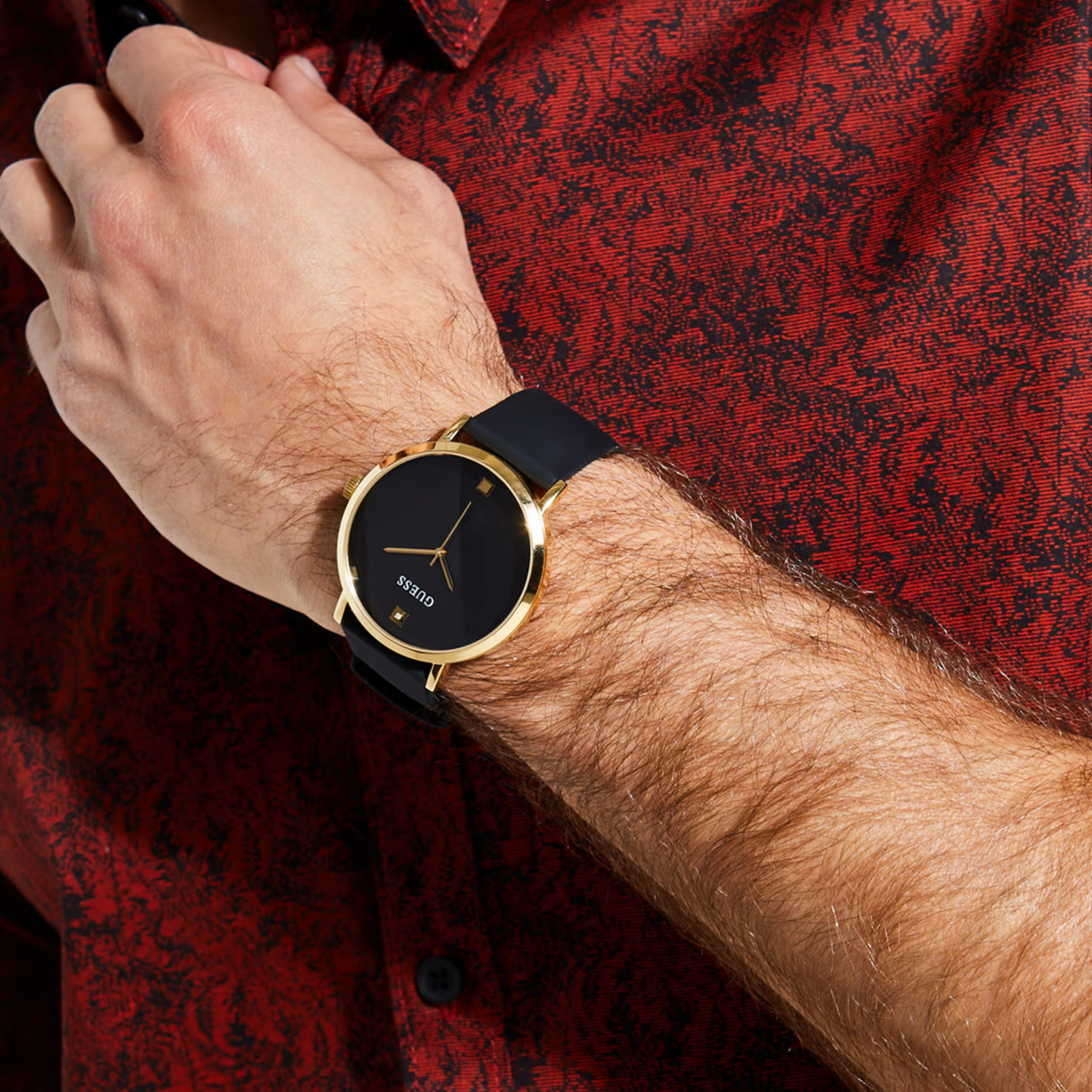 Guess Men Black And Gold Tone Analog Watch - Black Gold