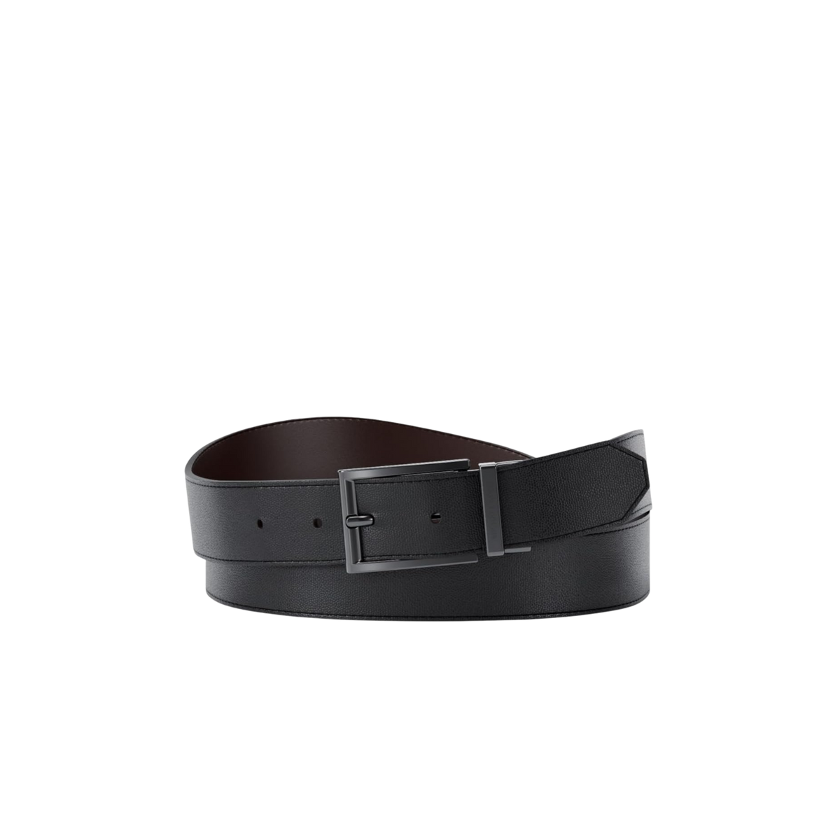 Michael Kors Men Reversible Leather Dress Belt - Dark Gunmetal Hardware Black Caviar Leather