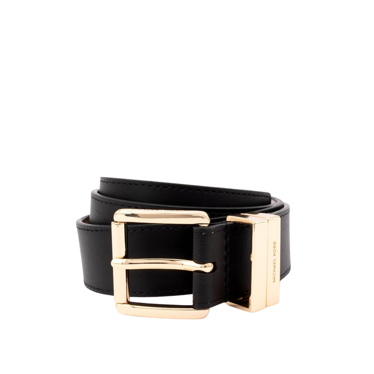Michael Kors Women 1.25 Inch Leather Belt - Black Gold