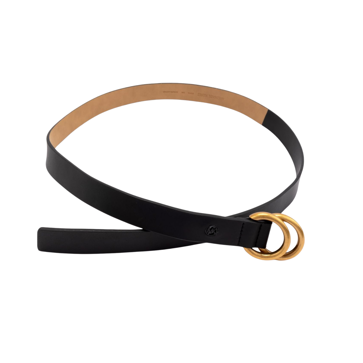 Michael Kors Women 1 Inch Double Ring Leather Belt - Black Antique Gold