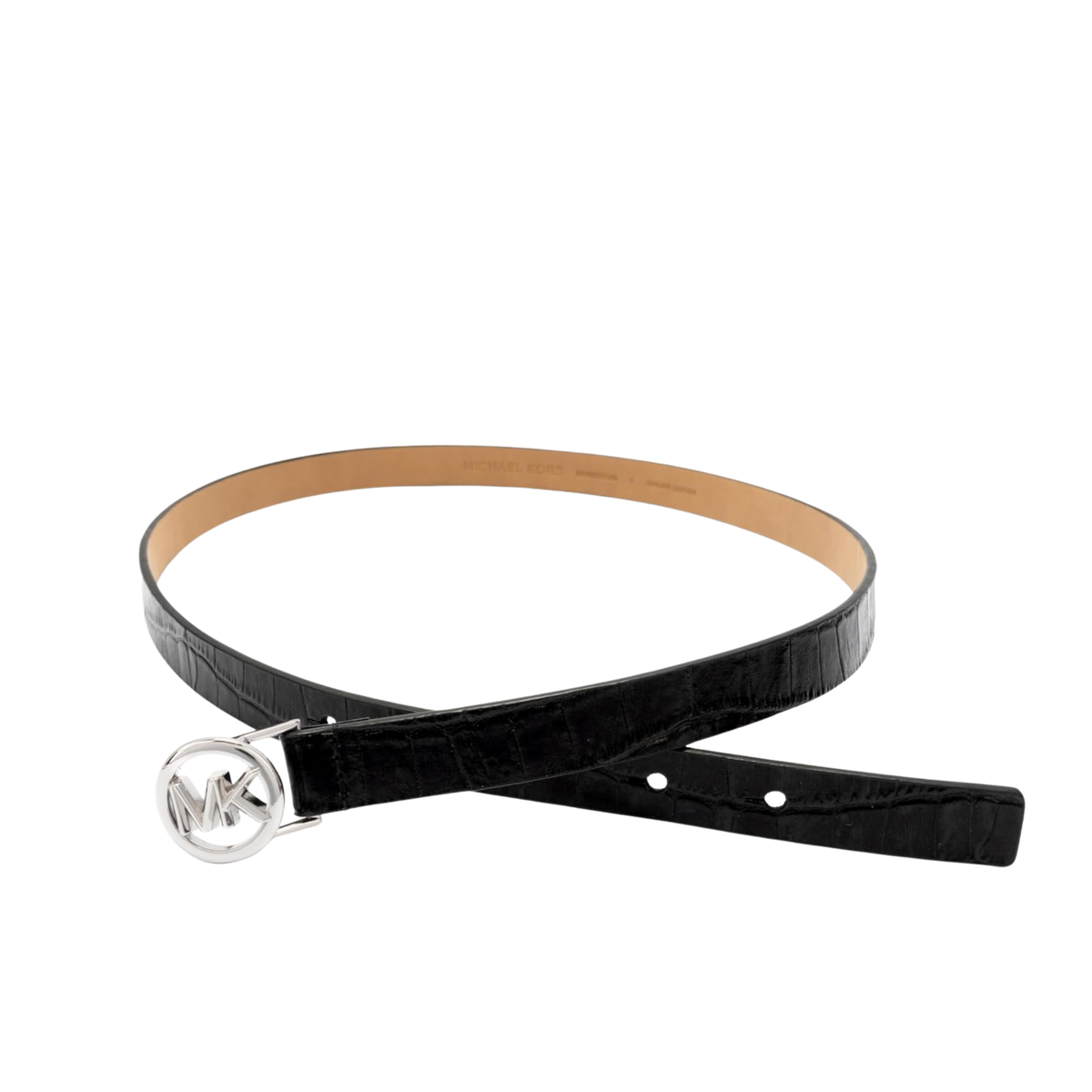 Michael Kors Women 18mm Logo Skinny Belt - Black Silver
