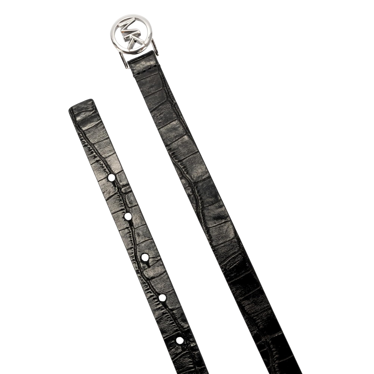 Michael Kors Women 18mm Logo Skinny Belt - Black Silver