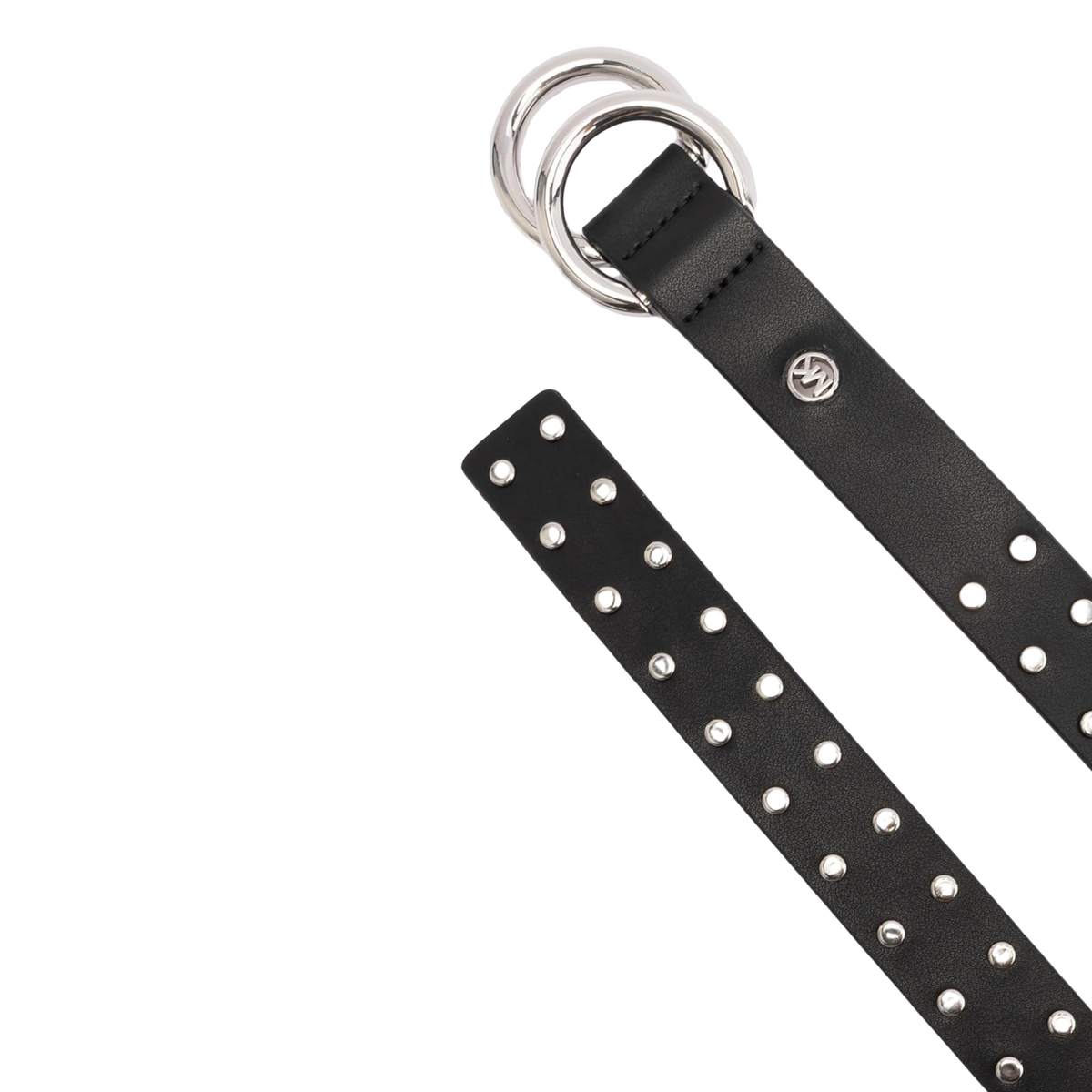 Michael Kors Women 1 Inch Double Ring Leather Belt - Black Silver