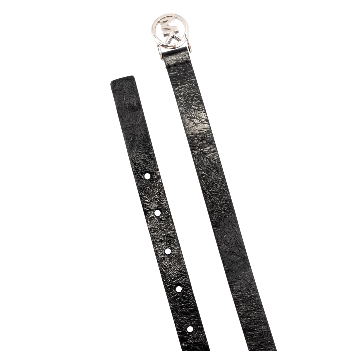 Michael Kors Women .75 Inch Logo Skinny Belt - Black Silver