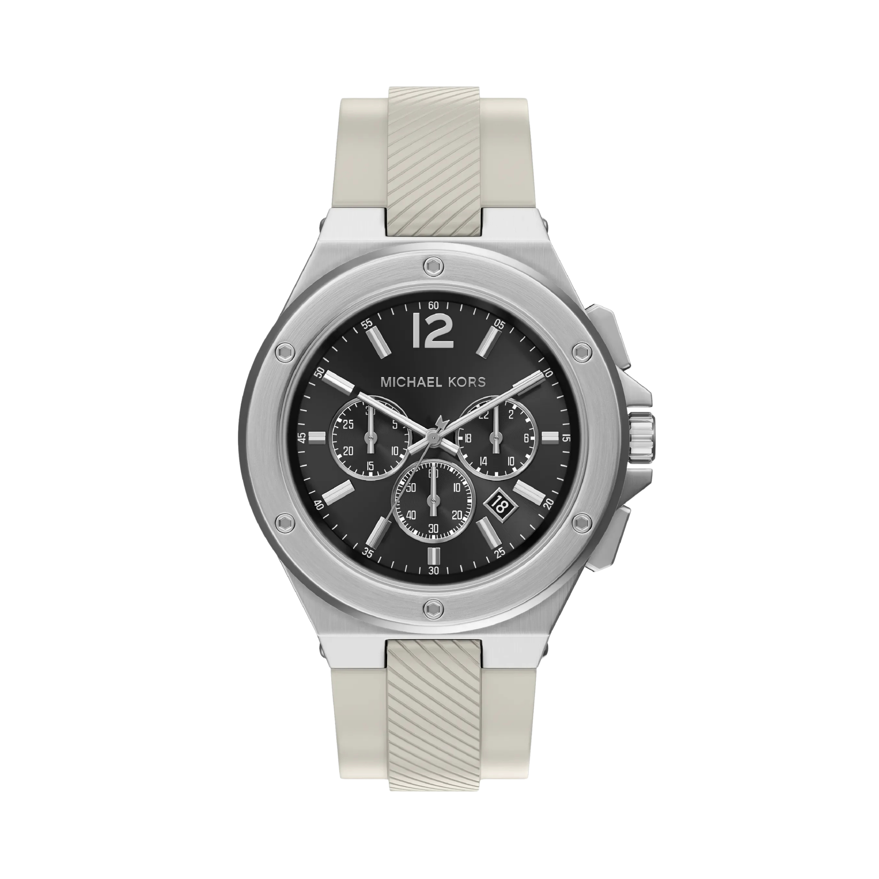 Michael Kors Women Oversized Lennox Silver Tone and Silicone Watch - Silver White