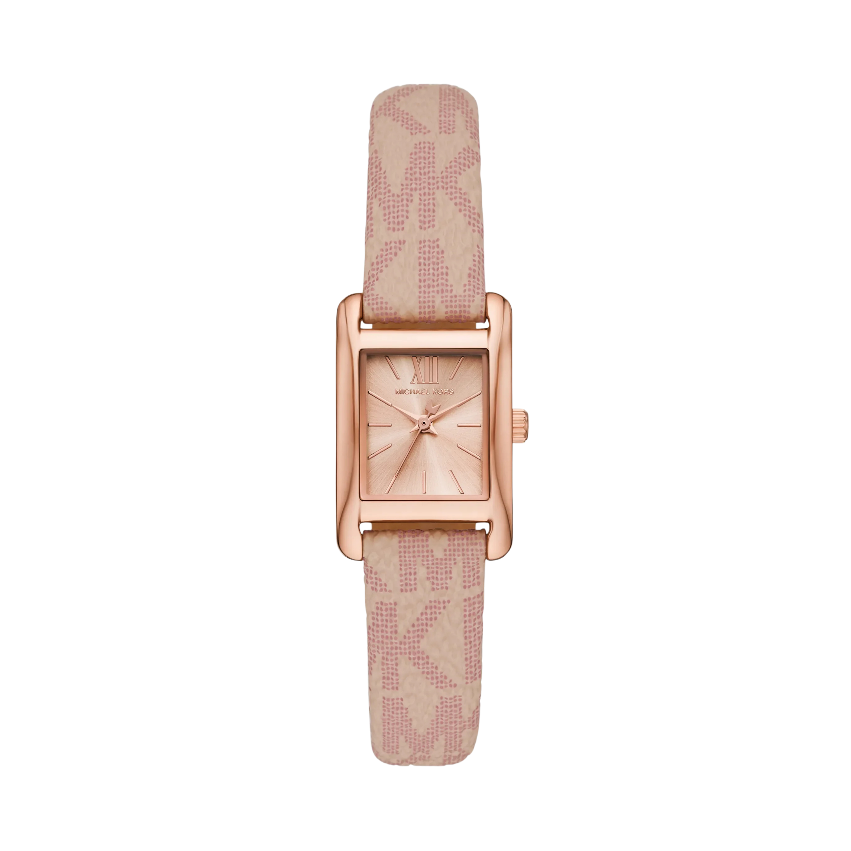 Michael Kors Women Petite Monroe Rose Gold Tone and Logo Strap Watch - Rose Gold