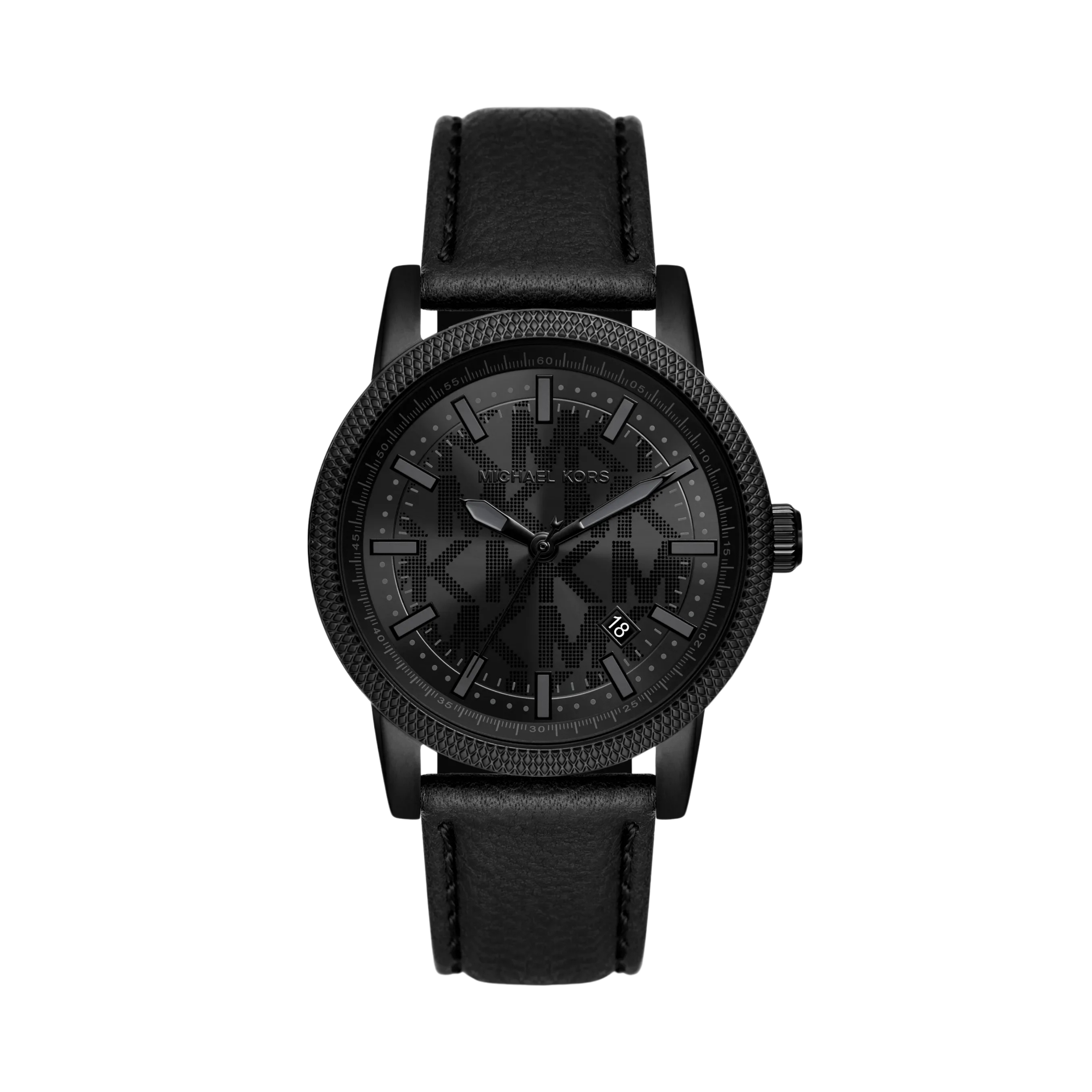 Michael Kors Men Oversized Hutton Black Tone and Leather Watch - Black
