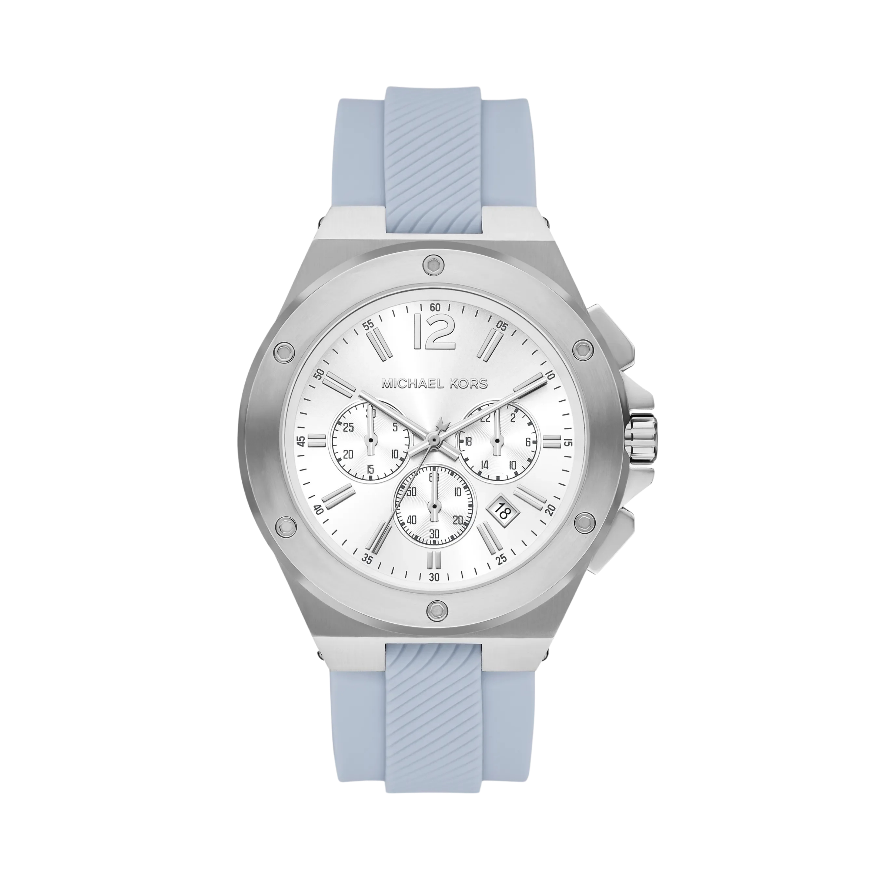 Michael Kors Women Oversized Lennox Silver Tone and Silicone Watch - Silver Blue