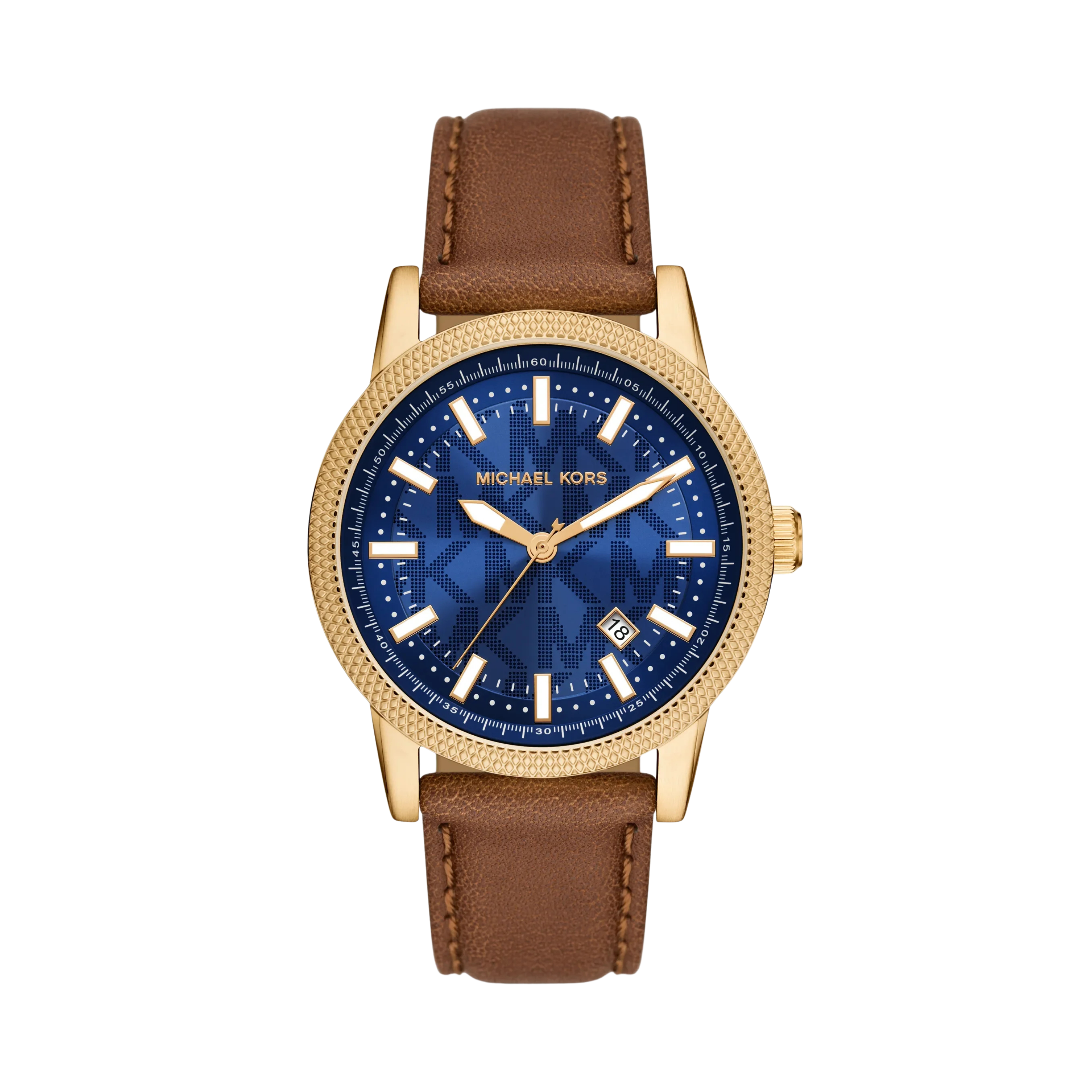 Michael Kors Men Oversized Hutton Gold Tone and Leather Watch - Luggage Gold