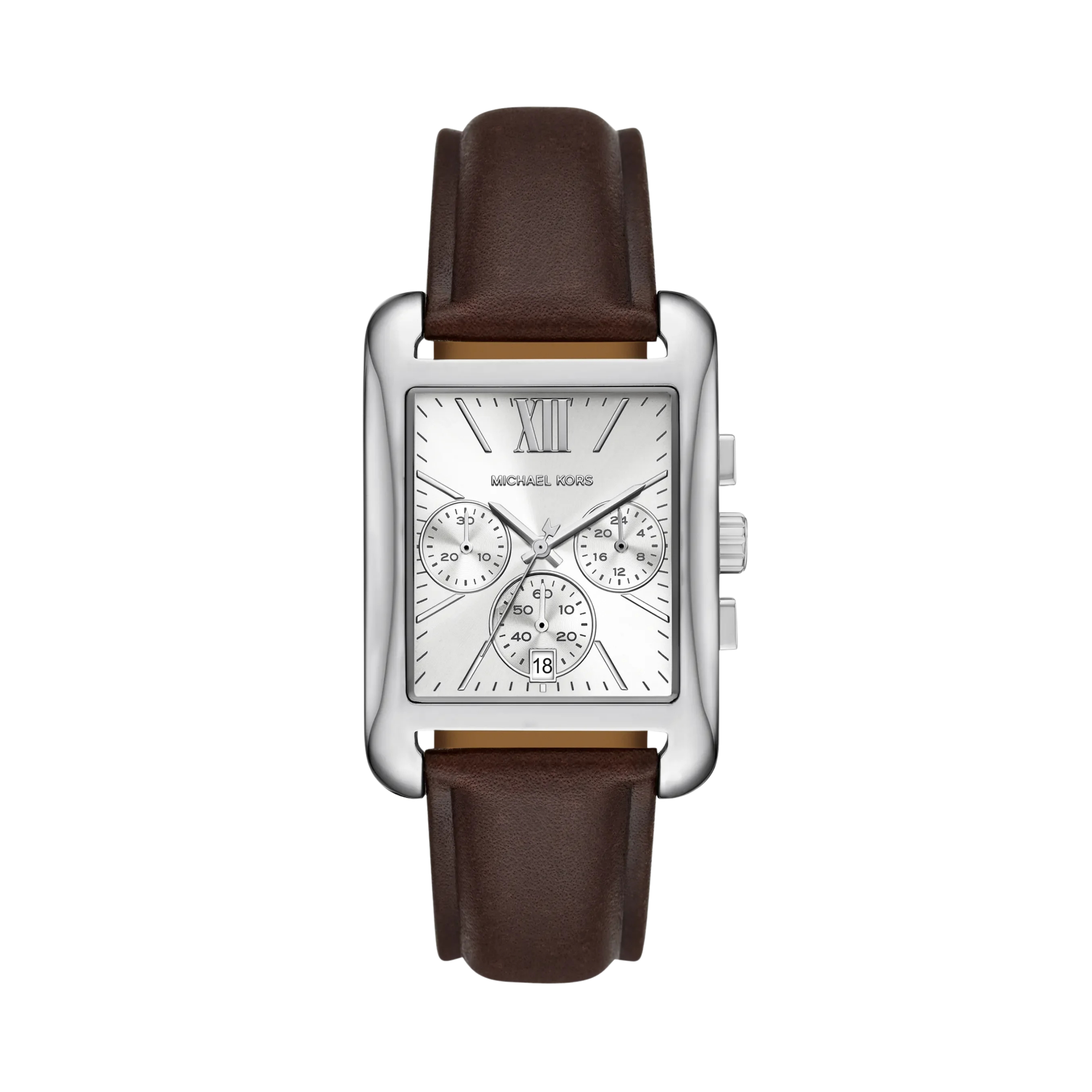Michael Kors Women Monroe Silver Tone and Leather Watch - Silver Brown