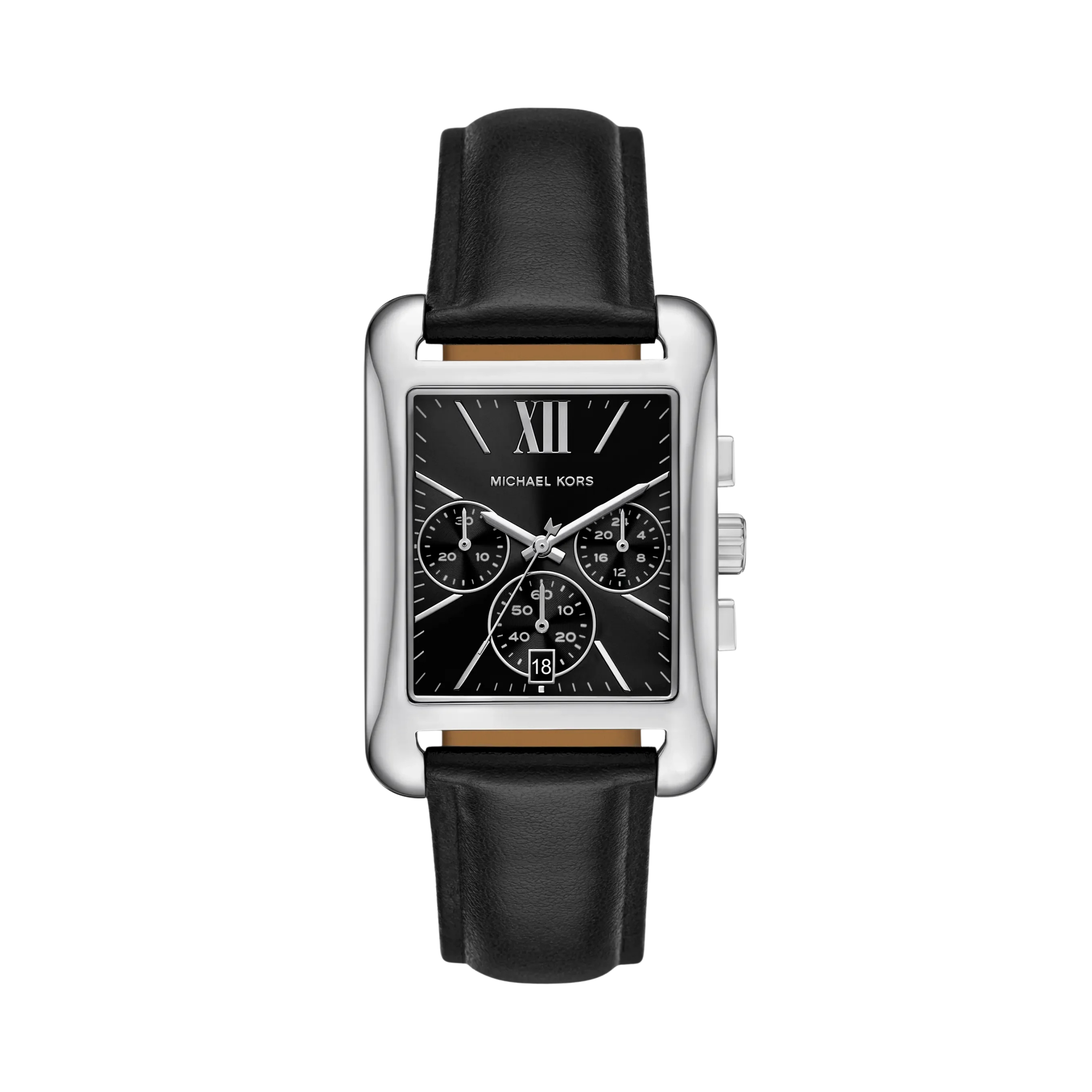 Michael Kors Women Monroe Silver Tone and Leather Watch - Silver Black