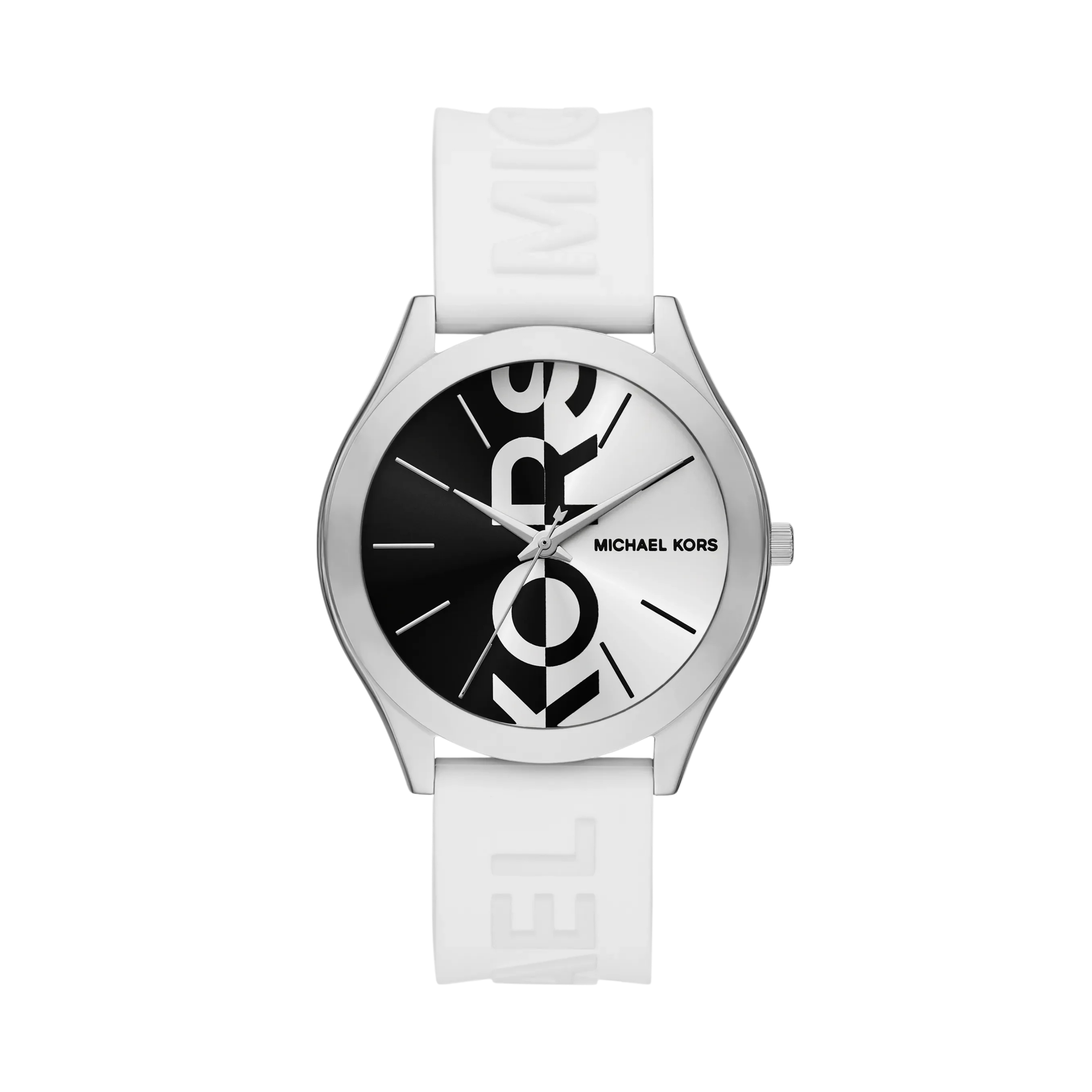 Michael Kors Women Oversized Aspyn Stainless Steel and Silicone Strap Watch - Silver