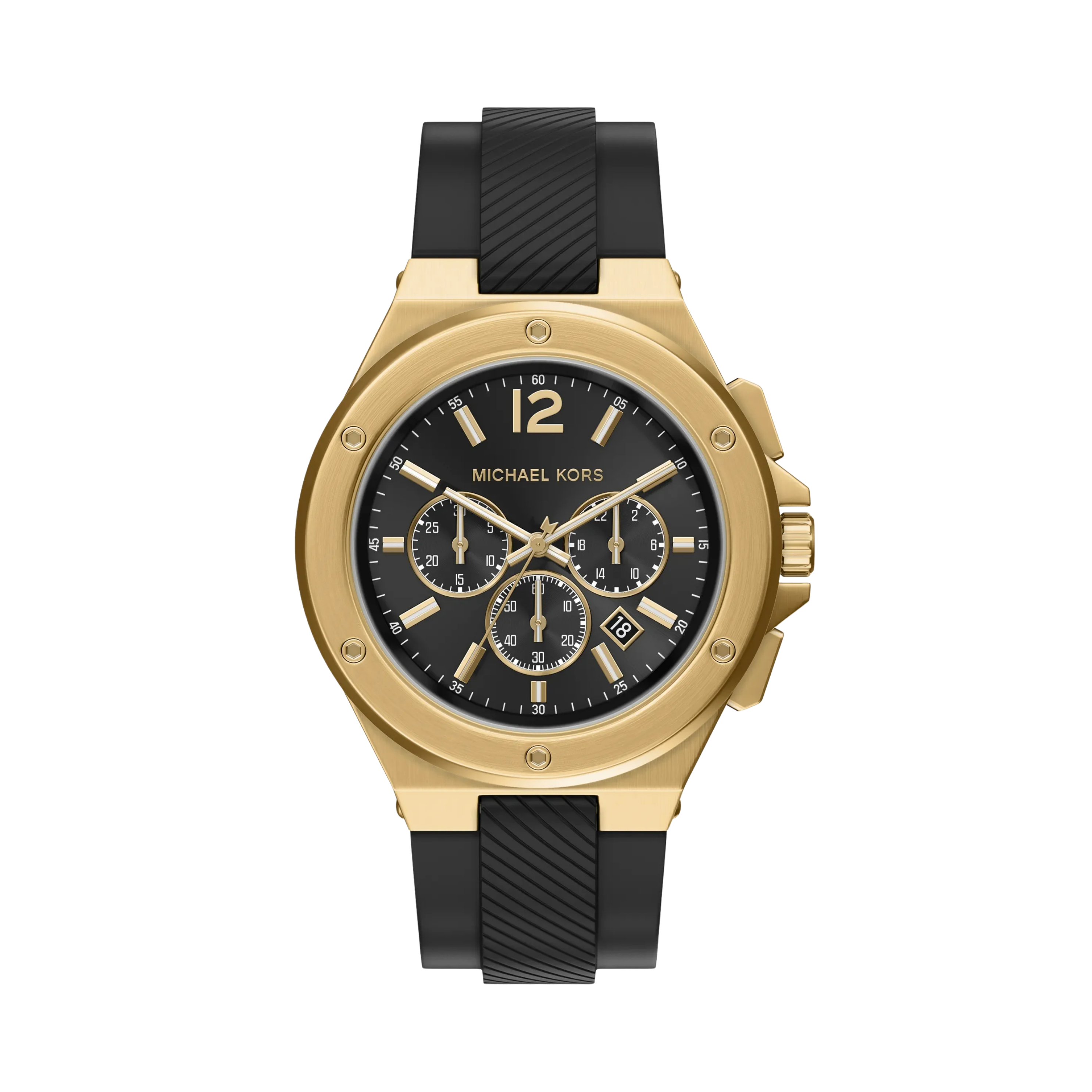 Michael Kors Women Oversized Lennox Gold Tone and Silicone Watch - Gold Black