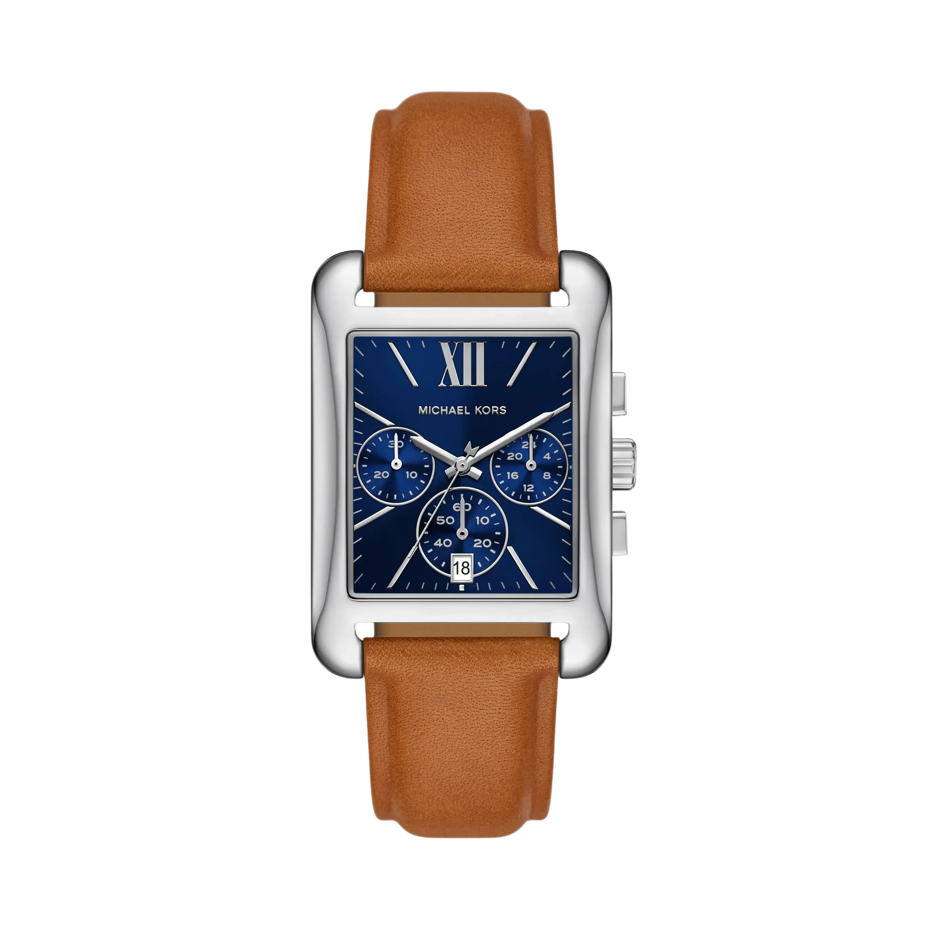 Michael Kors Women Monroe Silver Tone and Leather Watch - Silver Blue