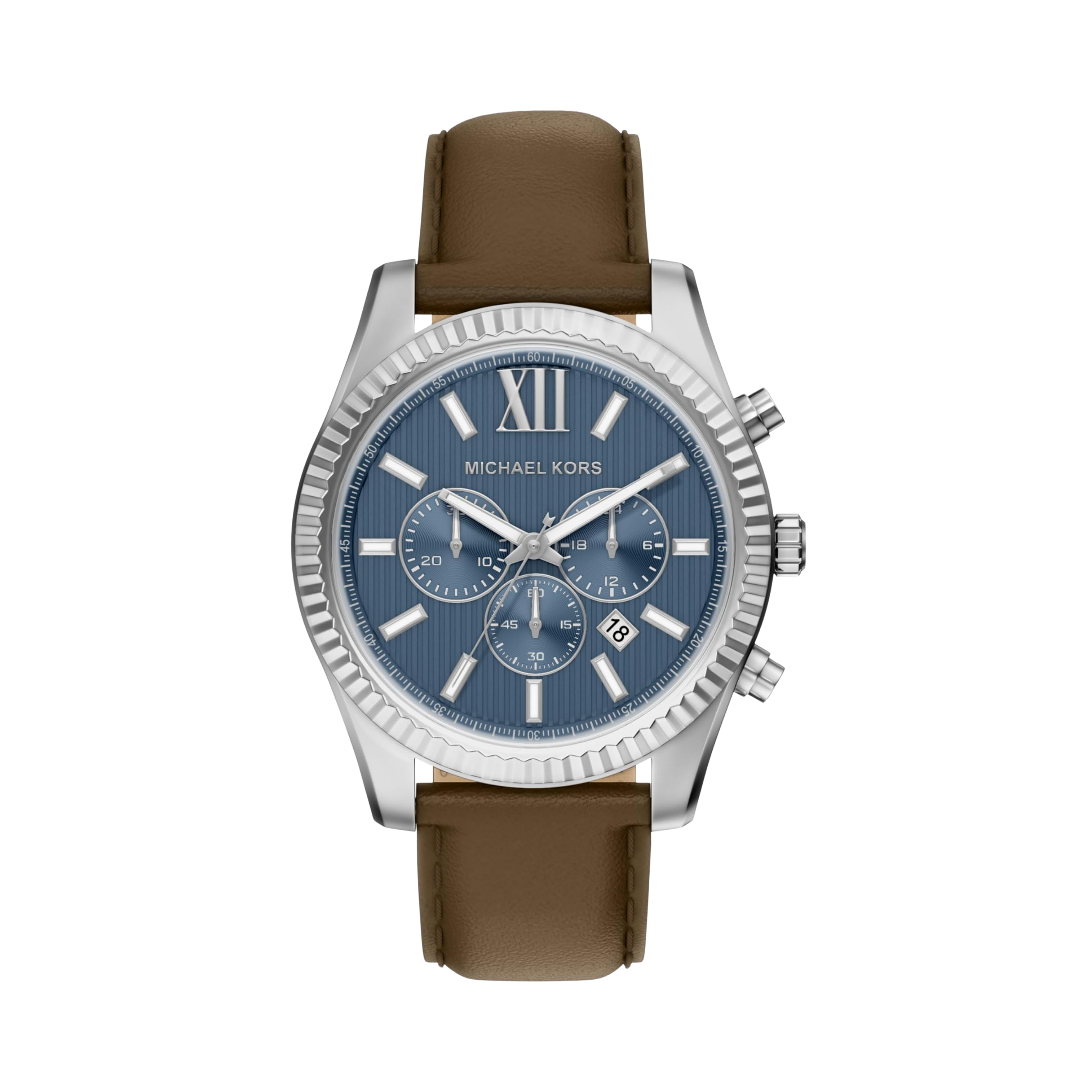Michael Kors Men Lexington Leather Watch -  Silver Brown