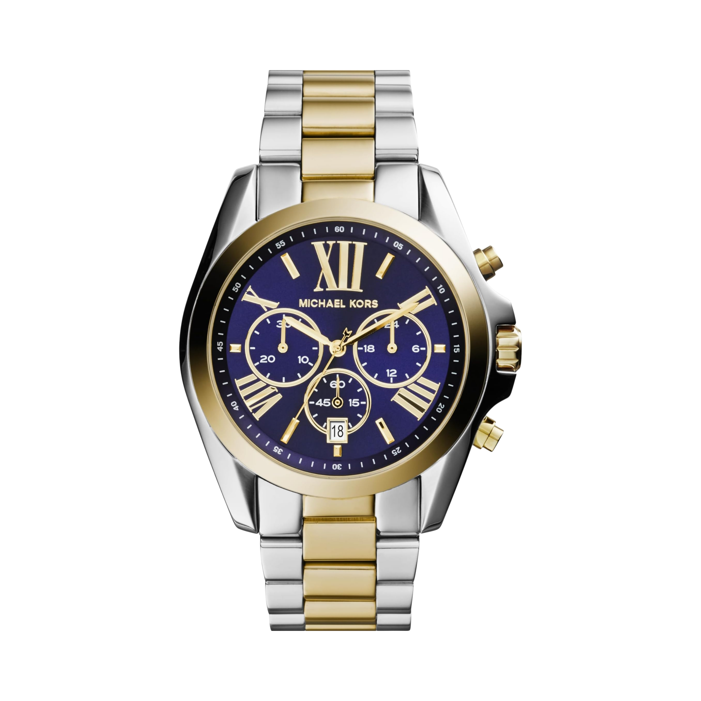 Michael Kors Men Bradshaw Stainless Steel Chronograph Watch - Silver Gold Blue Dial