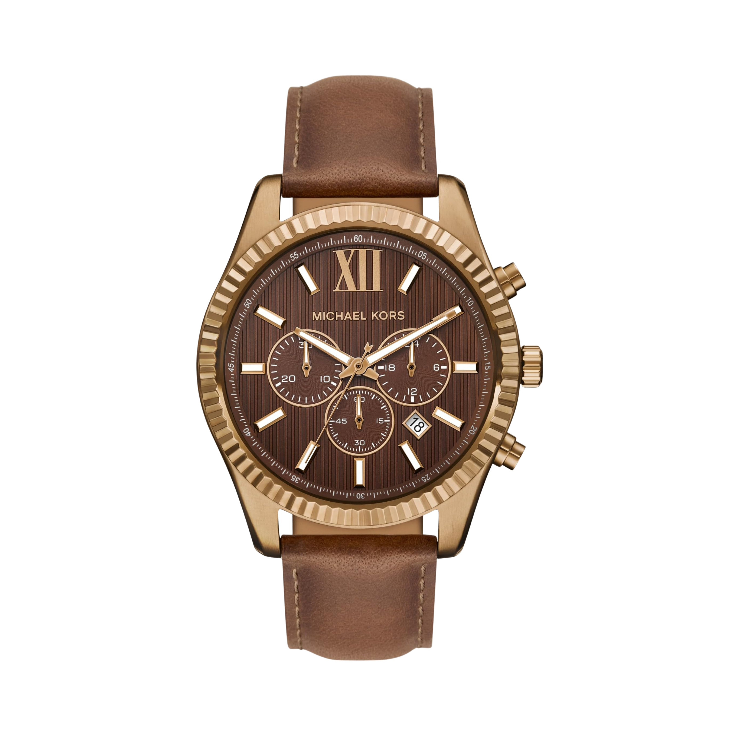 Michael Kors Men Lexington Leather Watch - Beige Gold Brown