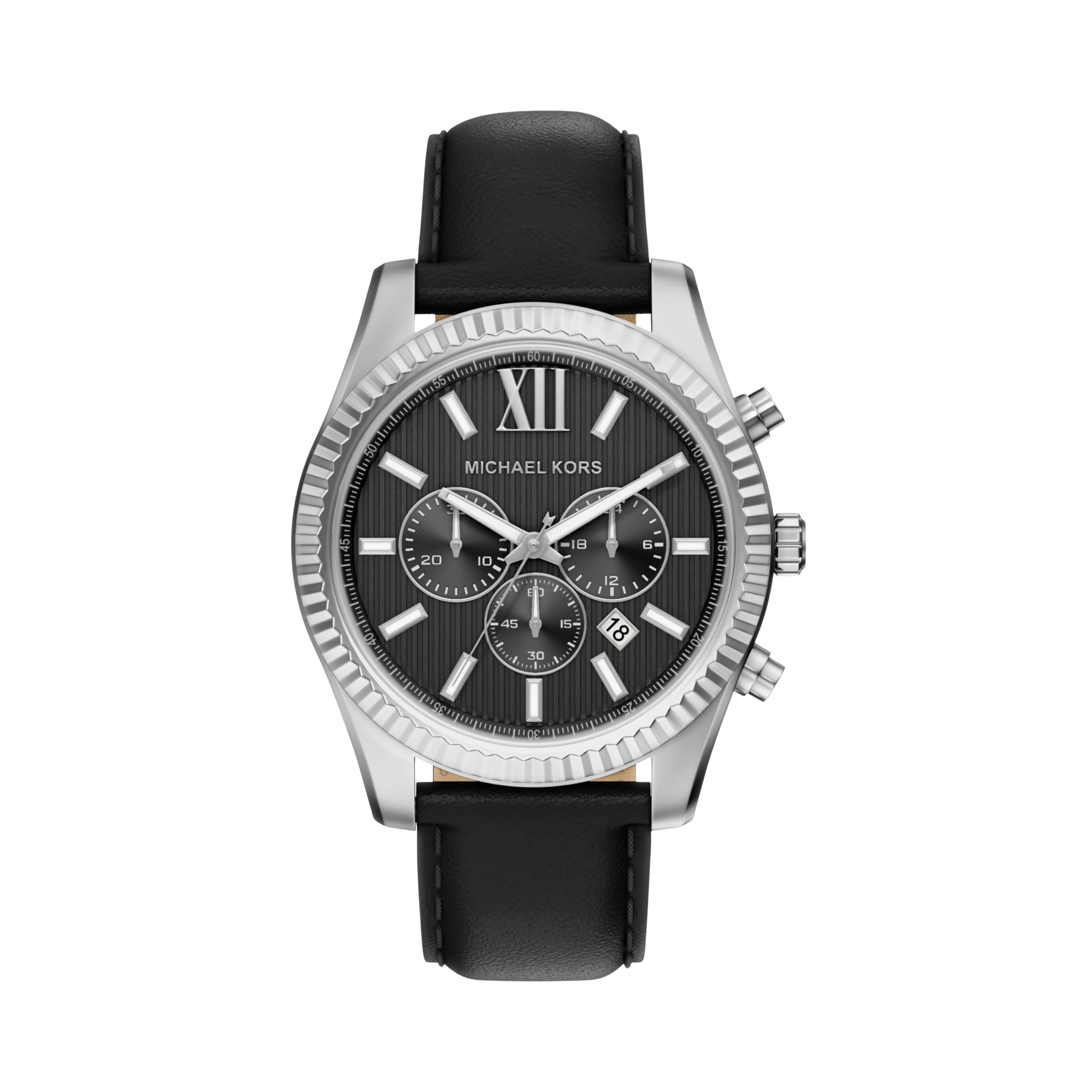 Michael Kors Men Lexington Leather Watch - Silver Black