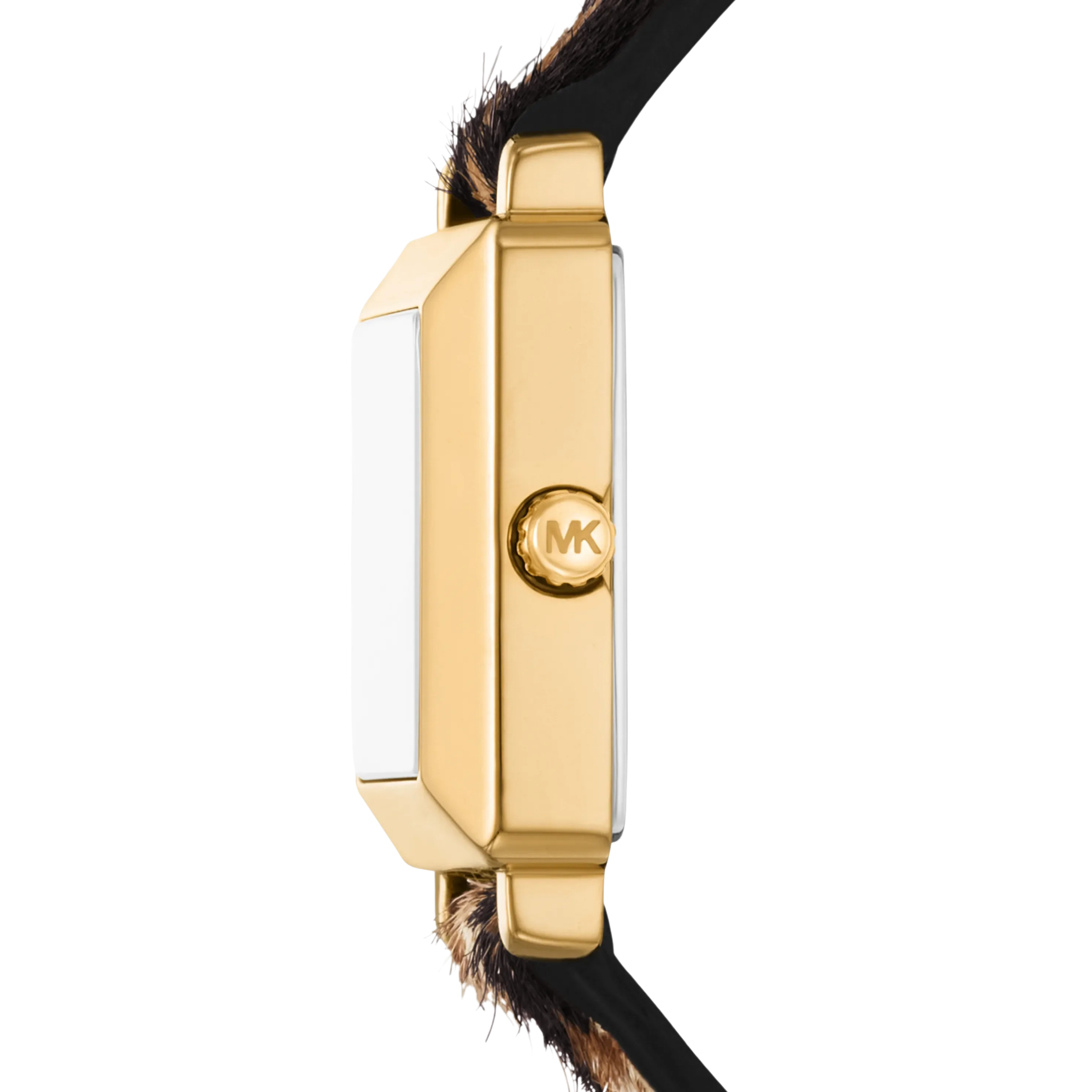 Michael Kors Women Petite Gwynn Pave Gold Tone and Leopard Print Calf Hair Strap Watch - Gold