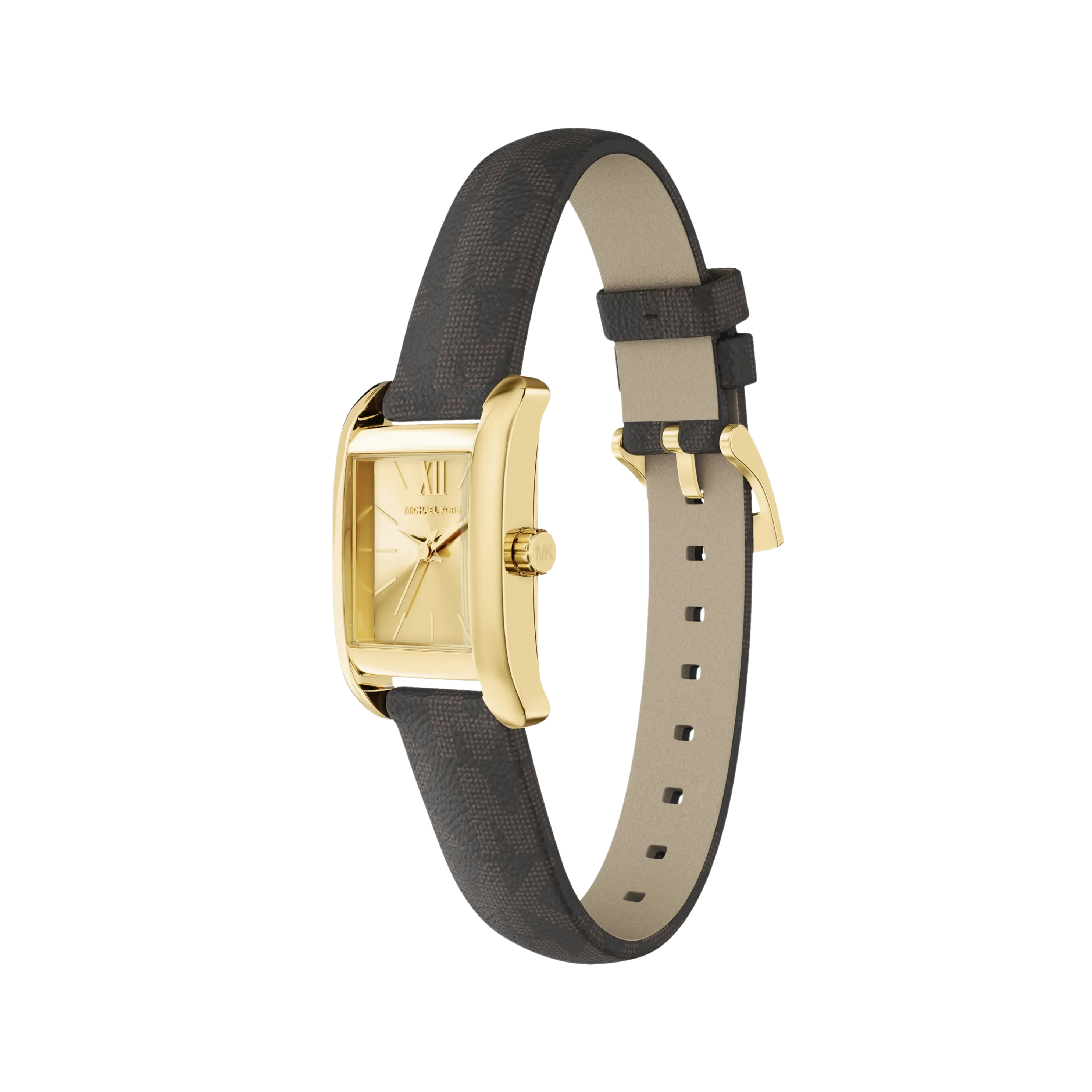 Michael Kors Women Mini Monroe Gold Tone and Logo Strap Watch - Gold