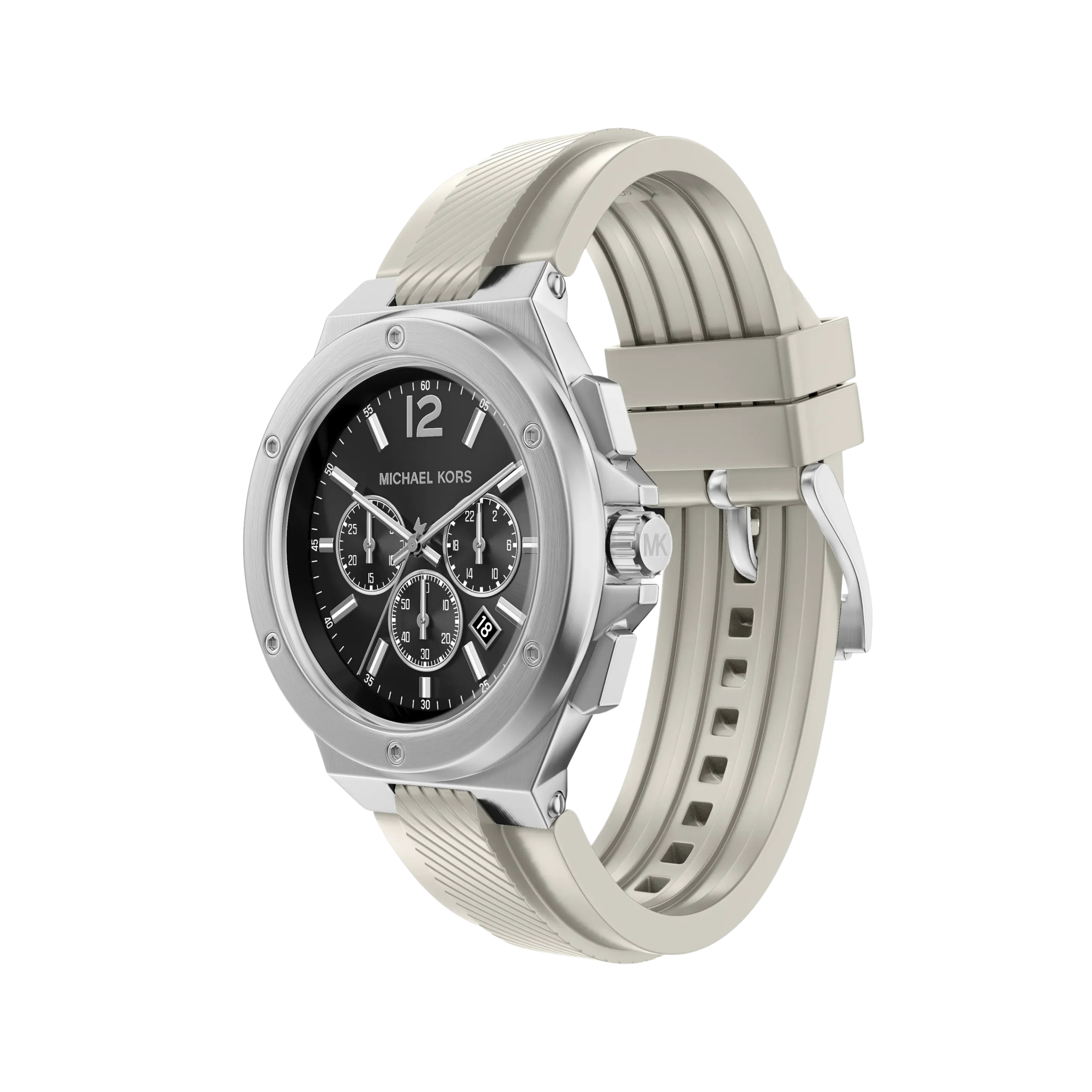 Michael Kors Women Oversized Lennox Silver Tone and Silicone Watch - Silver White